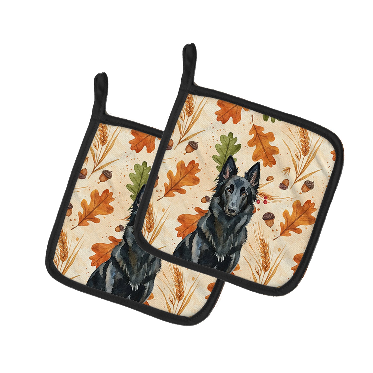 Caroline's Treasures Belgian Sheepdog Groenendael Heirloom Fall Pair of Pot Holders