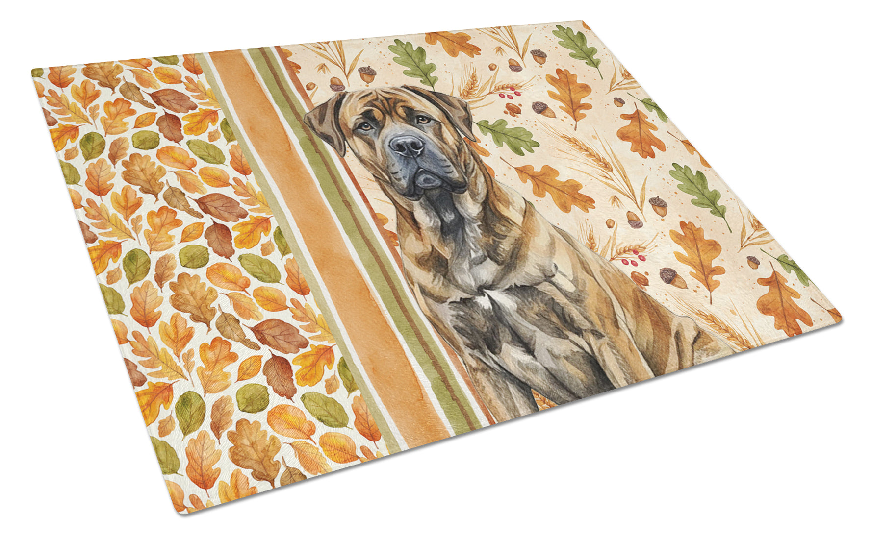 Caroline's Treasures Brindle Boerboel Heirloom Fall Glass Cutting Board