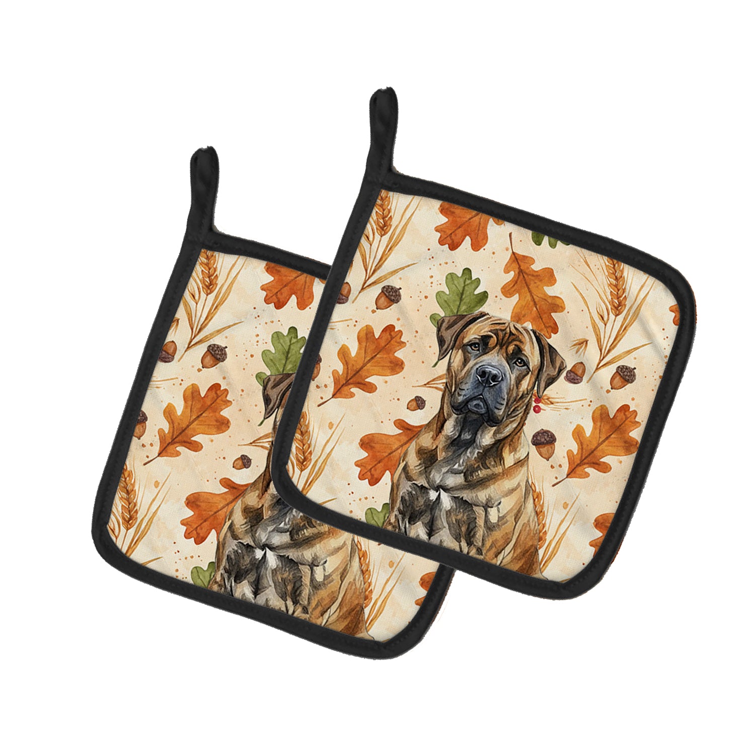Caroline's Treasures Brindle Boerboel Heirloom Fall Pair of Pot Holders