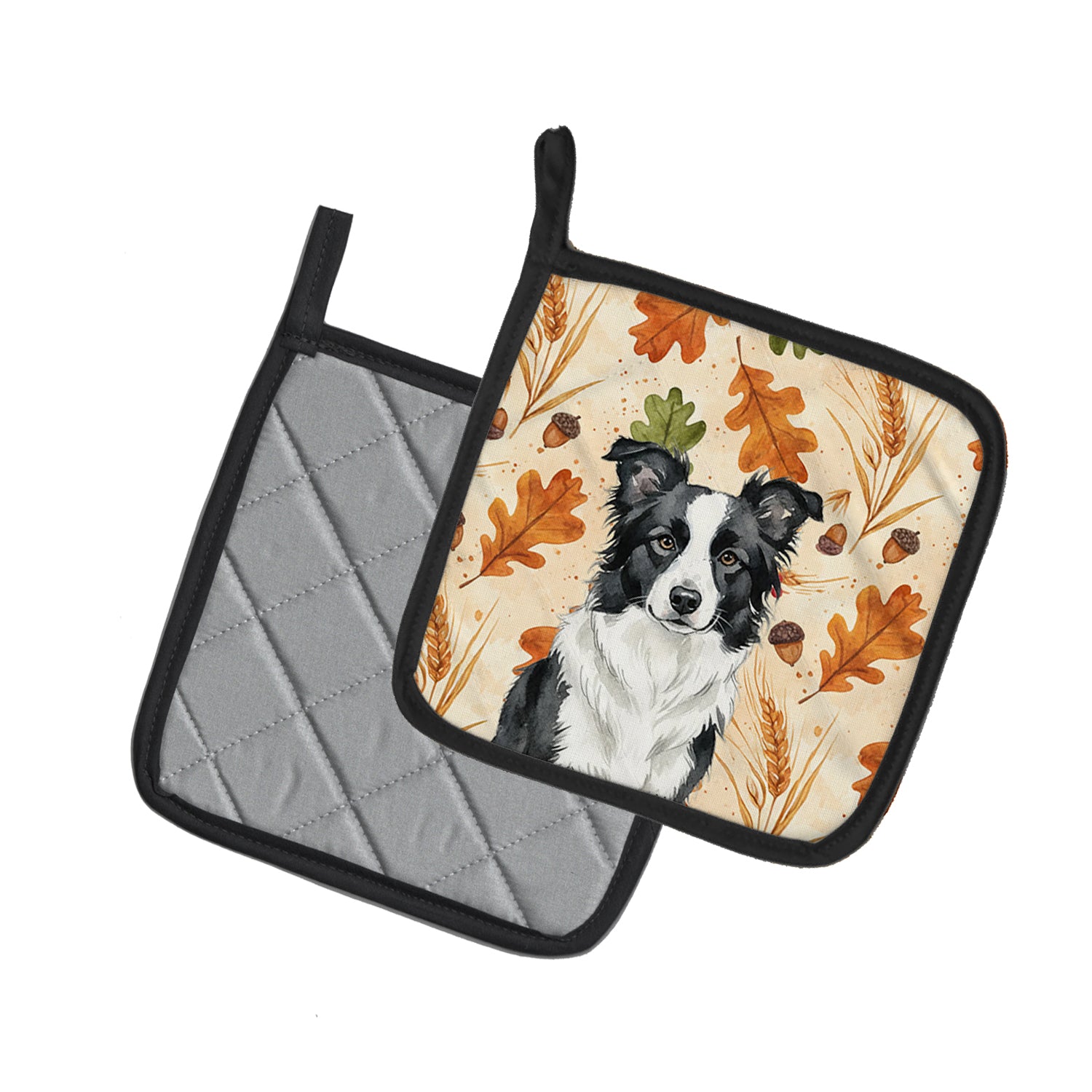 Caroline's Treasures Blue Merle Border Collie Heirloom Fall Pair of Pot Holders