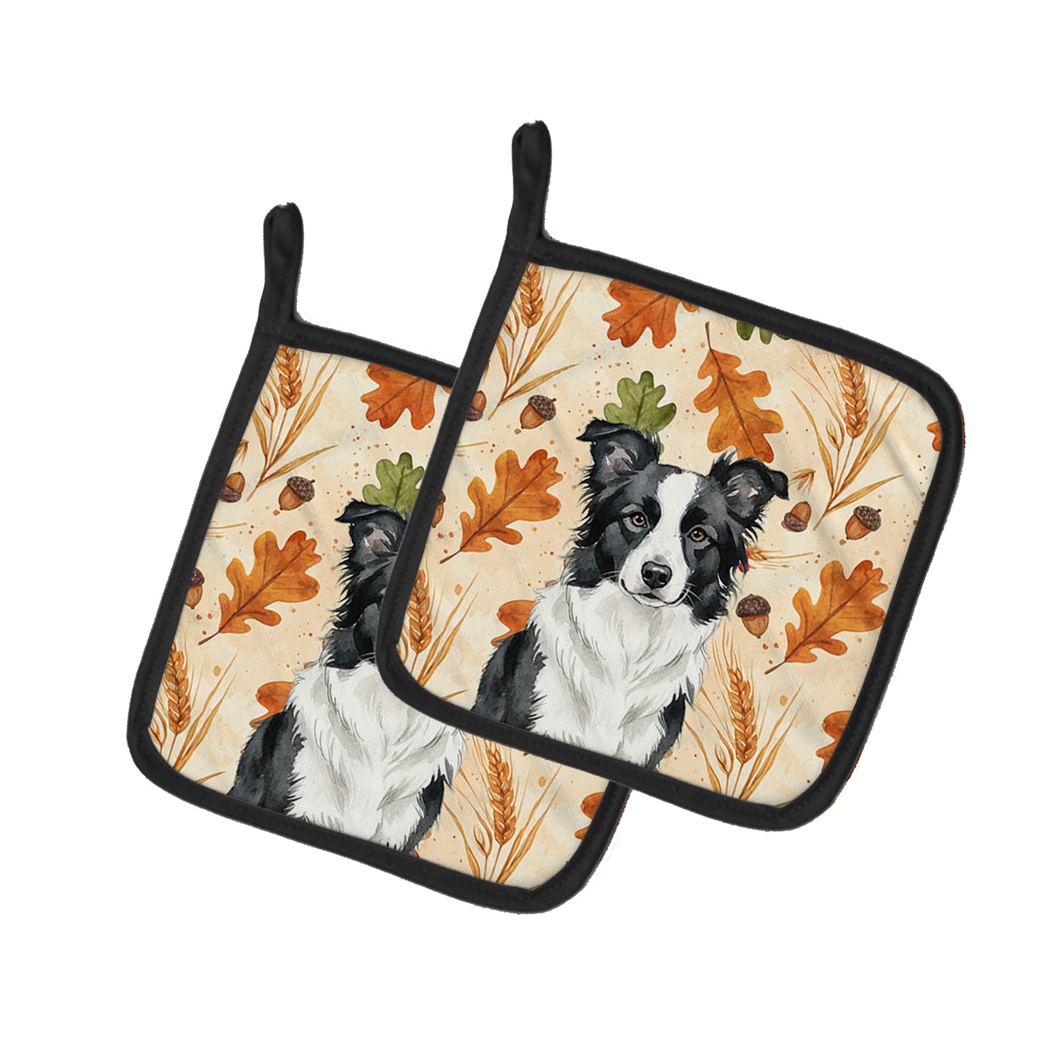 Caroline's Treasures Blue Merle Border Collie Heirloom Fall Pair of Pot Holders
