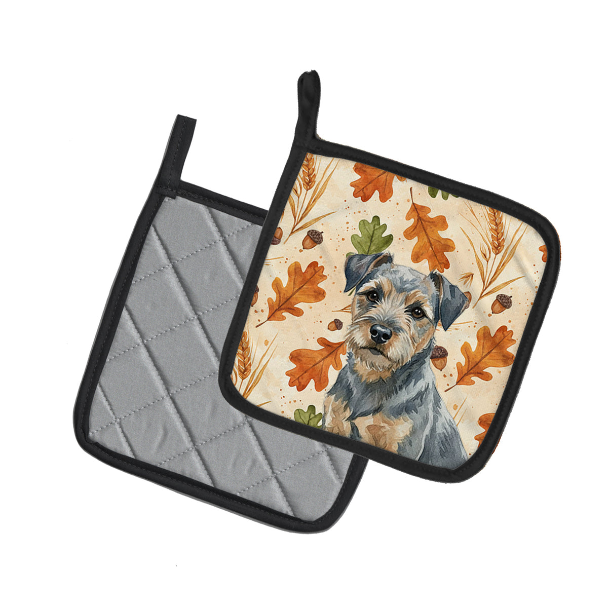 Caroline's Treasures Blue and Tan Border Terrier Heirloom Fall Pair of Pot Holders