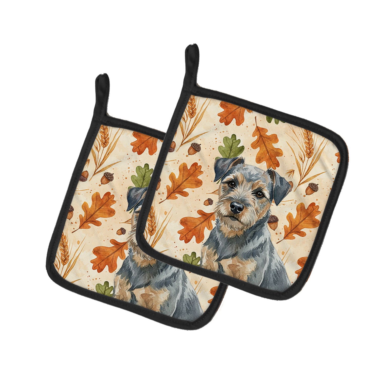 Caroline's Treasures Blue and Tan Border Terrier Heirloom Fall Pair of Pot Holders