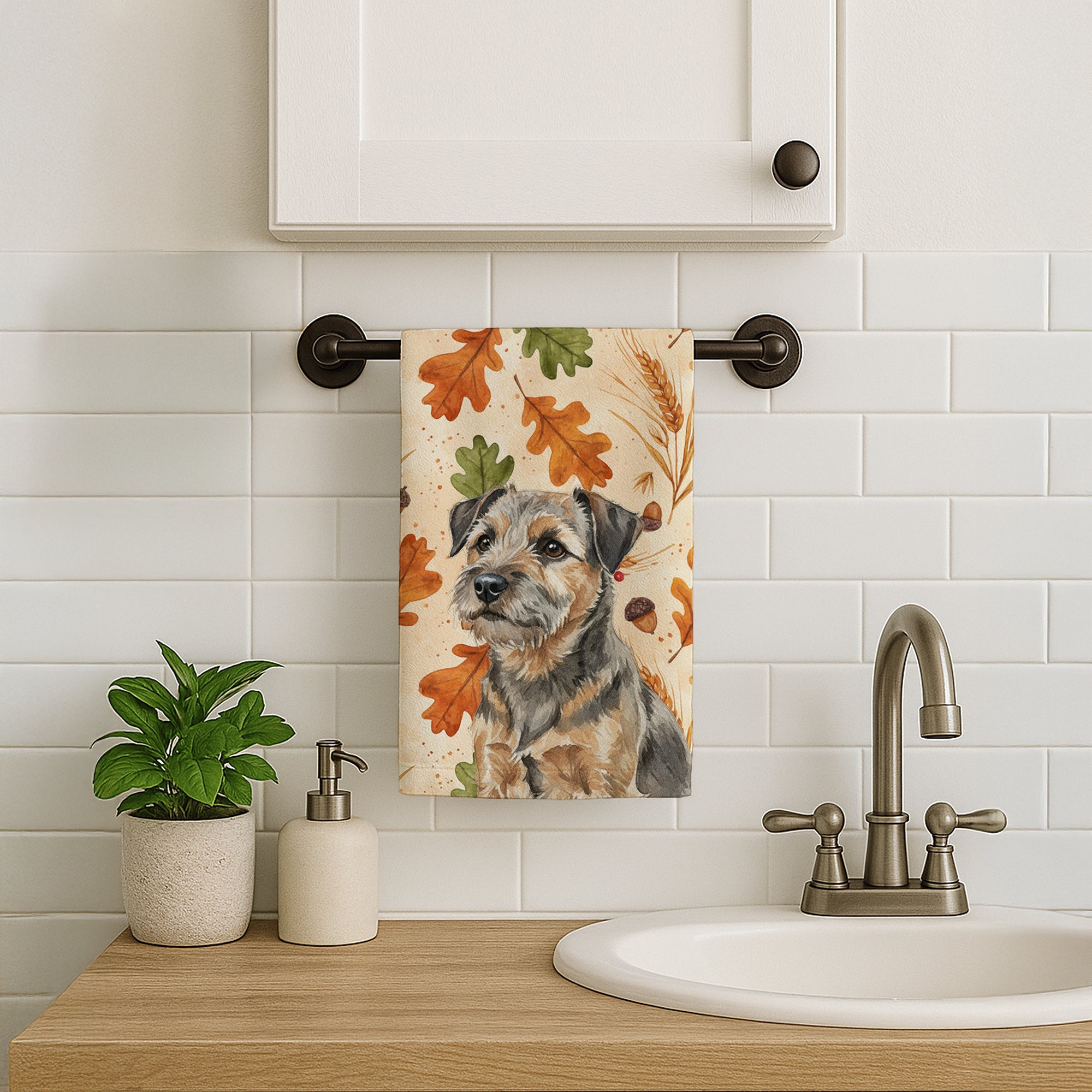 Caroline's Treasures Grizzle and Tan Border Terrier Heirloom Fall Kitchen Towel