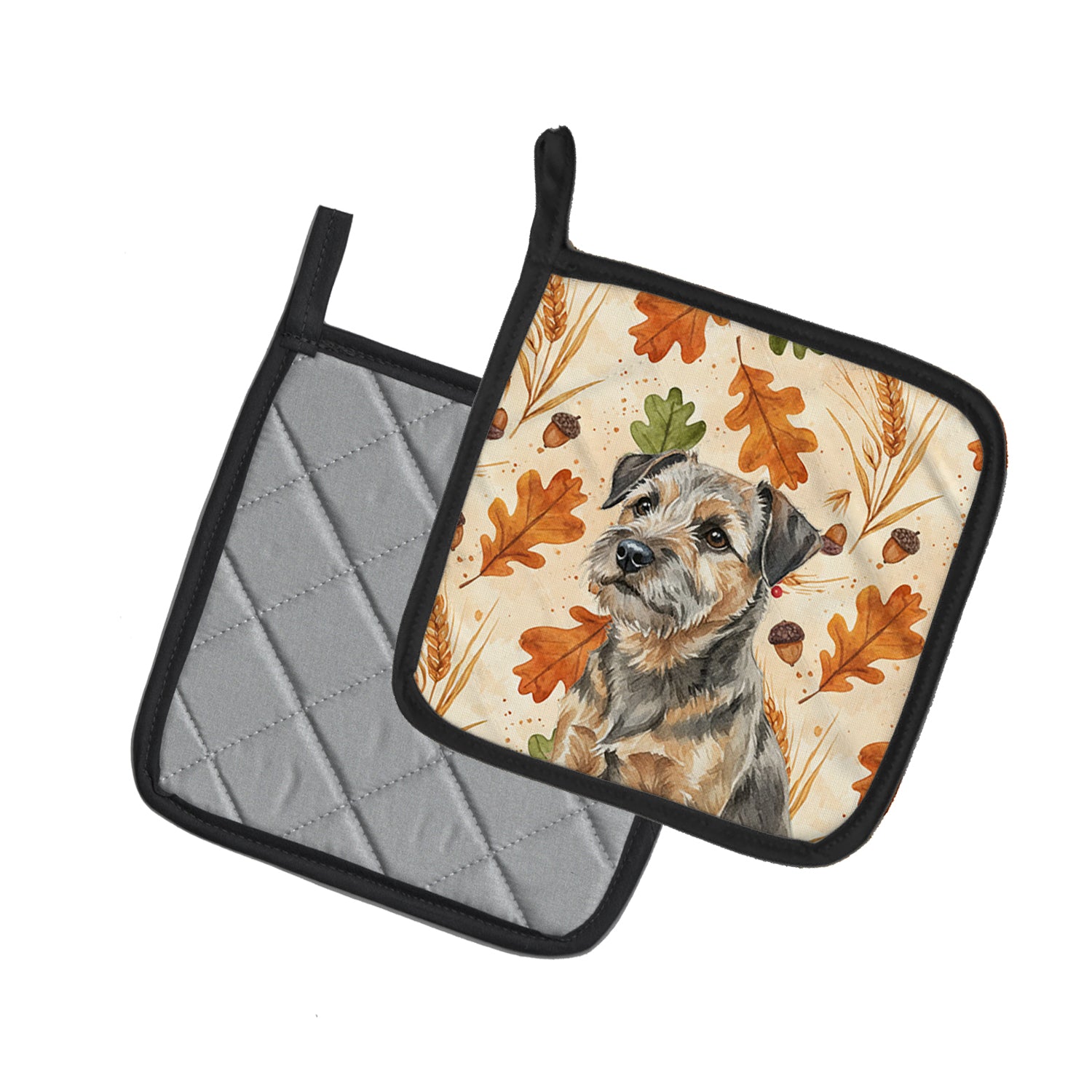 Caroline's Treasures Grizzle and Tan Border Terrier Heirloom Fall Pair of Pot Holders