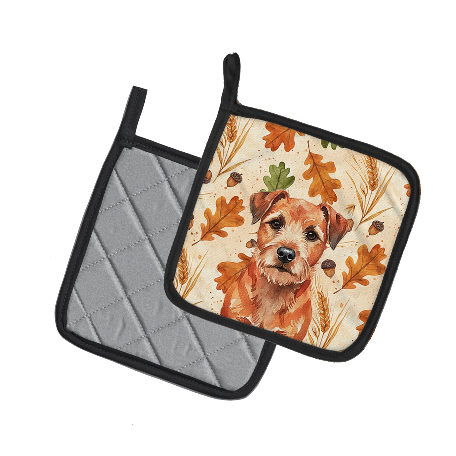 Caroline's Treasures Red Border Terrier Heirloom Fall Pair of Pot Holders