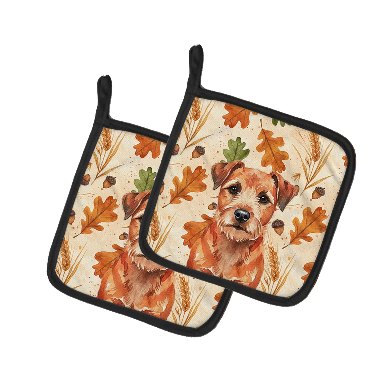 Caroline's Treasures Red Border Terrier Heirloom Fall Pair of Pot Holders