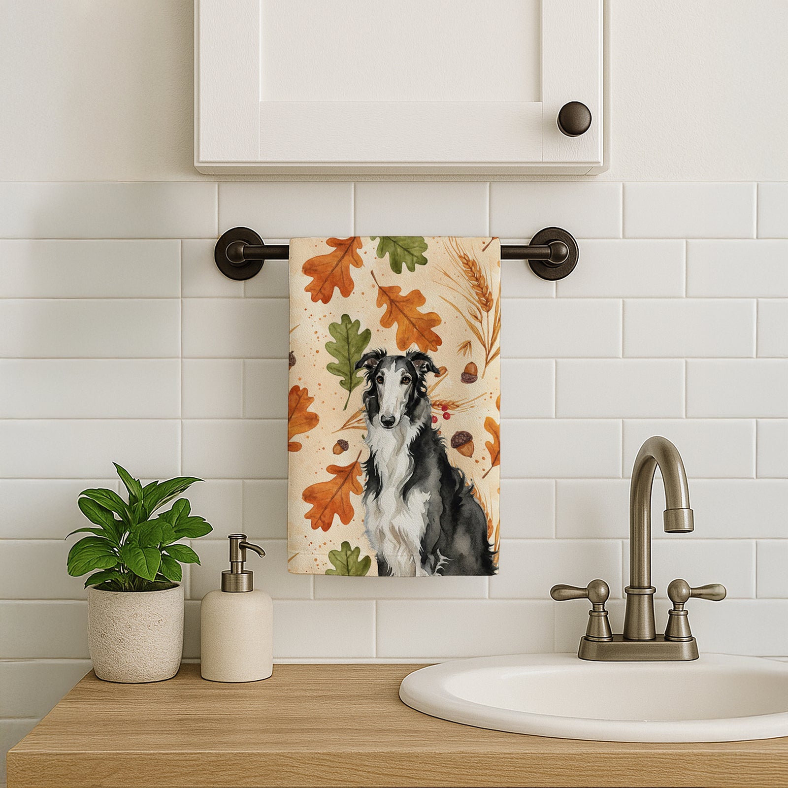 Caroline's Treasures Black and White Borzoi Heirloom Fall Kitchen Towel