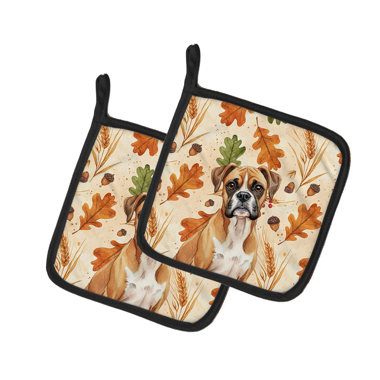 Caroline's Treasures Boxer Heirloom Fall Pair of Pot Holders