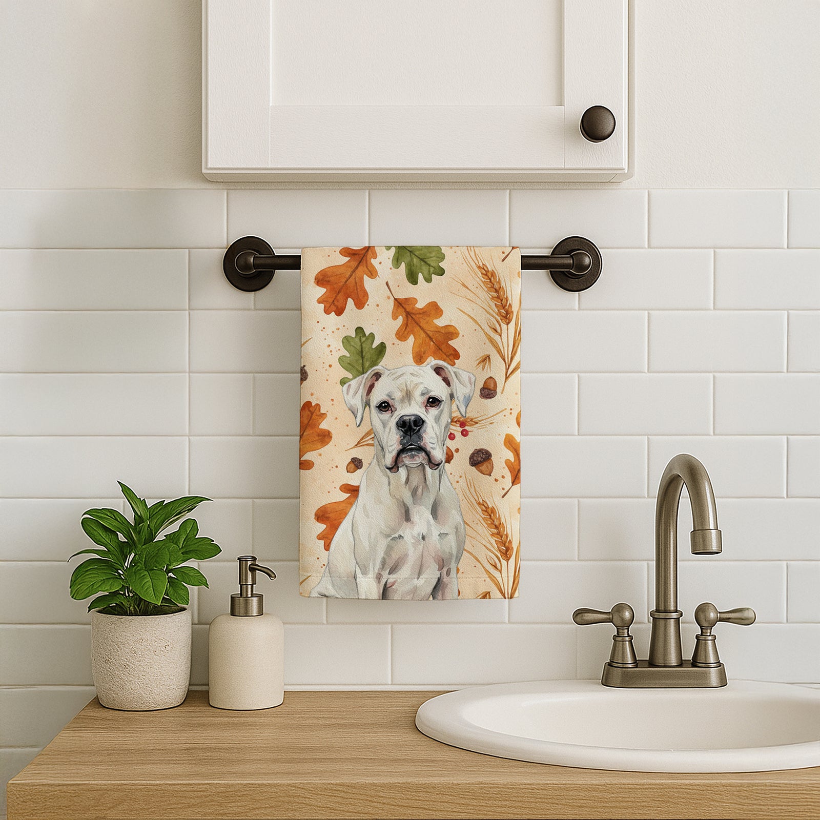 Caroline's Treasures White Boxer Heirloom Fall Kitchen Towel