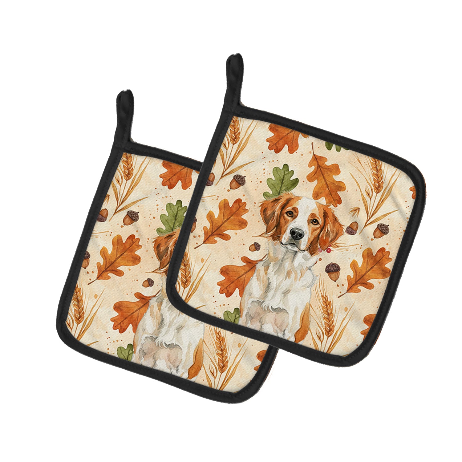 Caroline's Treasures Orange and White Brittany Heirloom Fall Pair of Pot Holders
