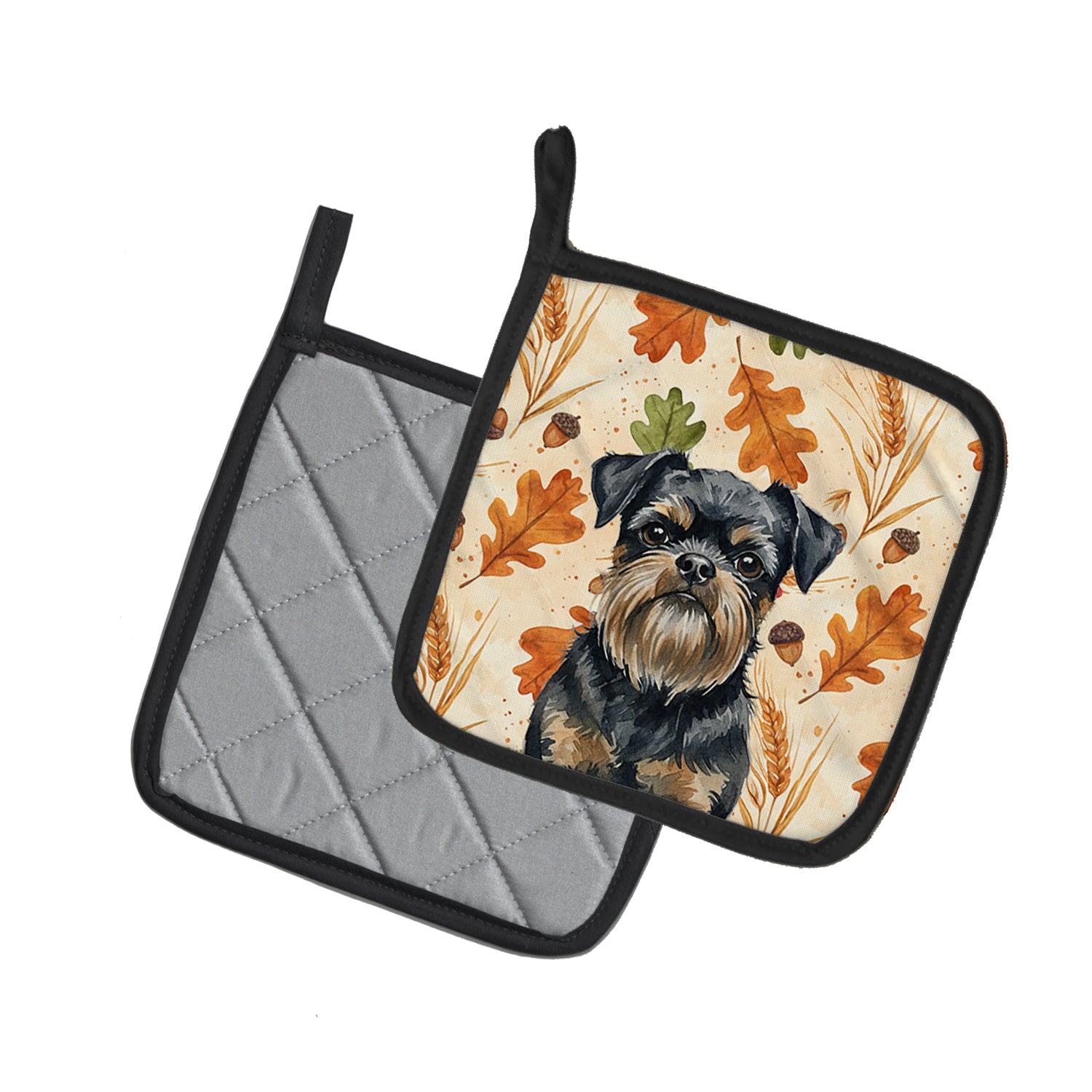 Caroline's Treasures Black and Tan Brussels Griffon Heirloom Fall Pair of Pot Holders