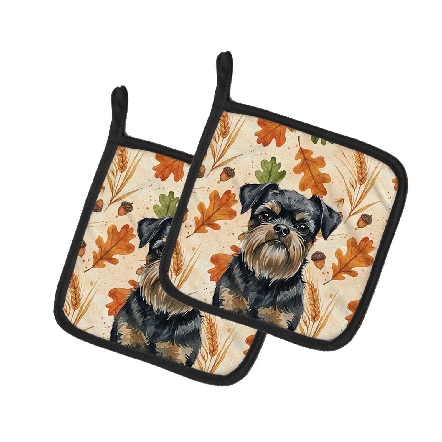 Caroline's Treasures Black and Tan Brussels Griffon Heirloom Fall Pair of Pot Holders