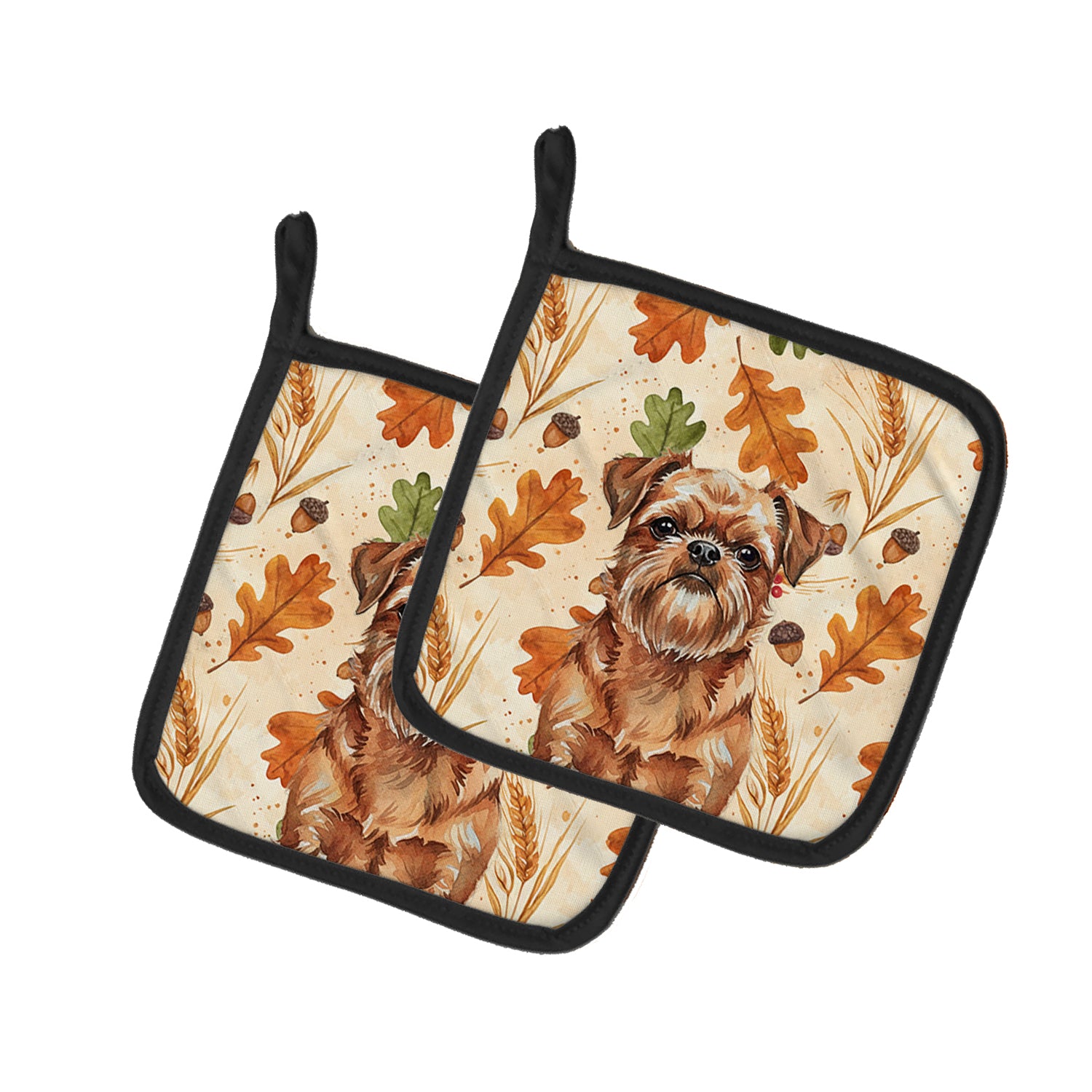 Caroline's Treasures Red Brussels Griffon Heirloom Fall Pair of Pot Holders