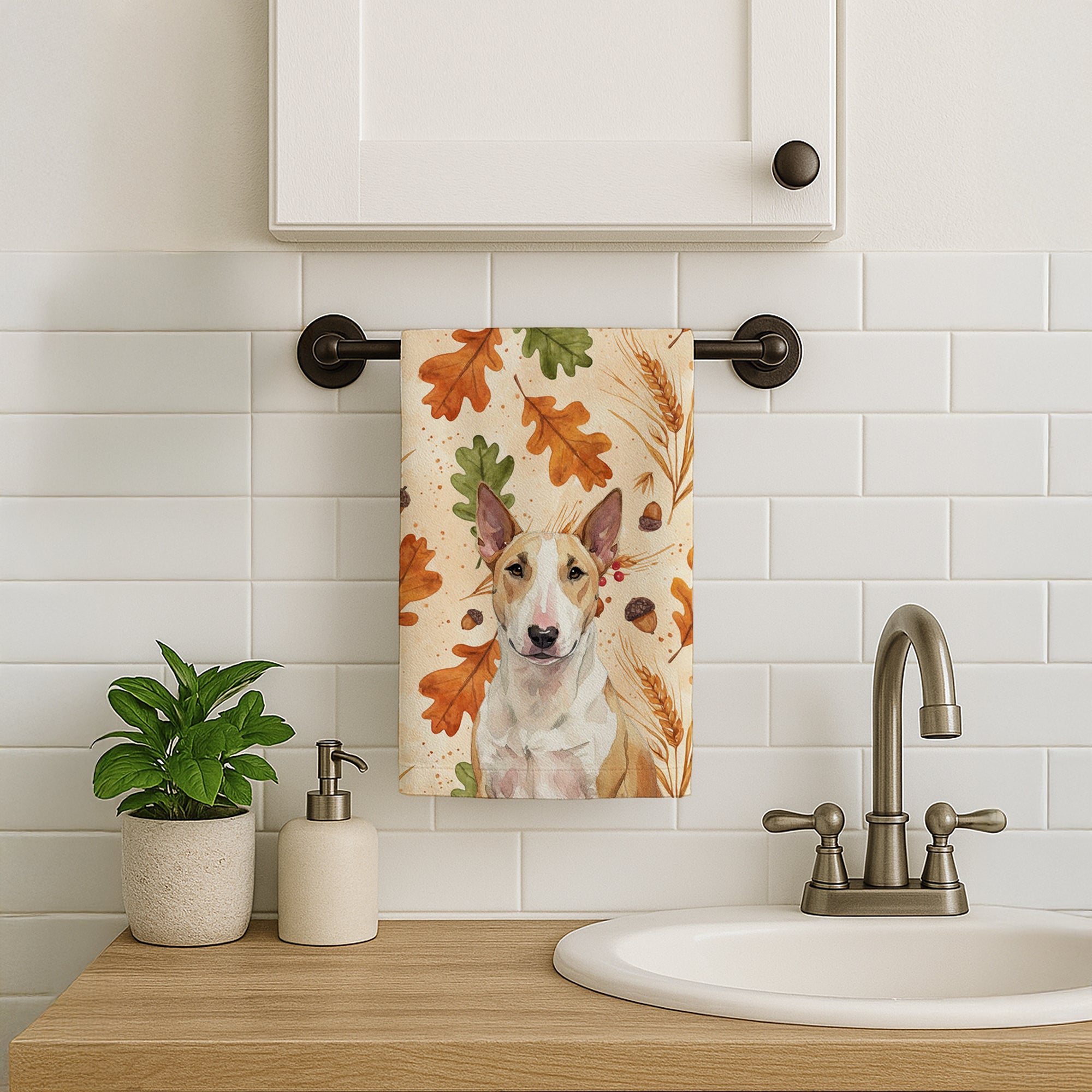 Caroline's Treasures Fawn and White Bull Terrier Heirloom Fall Kitchen Towel