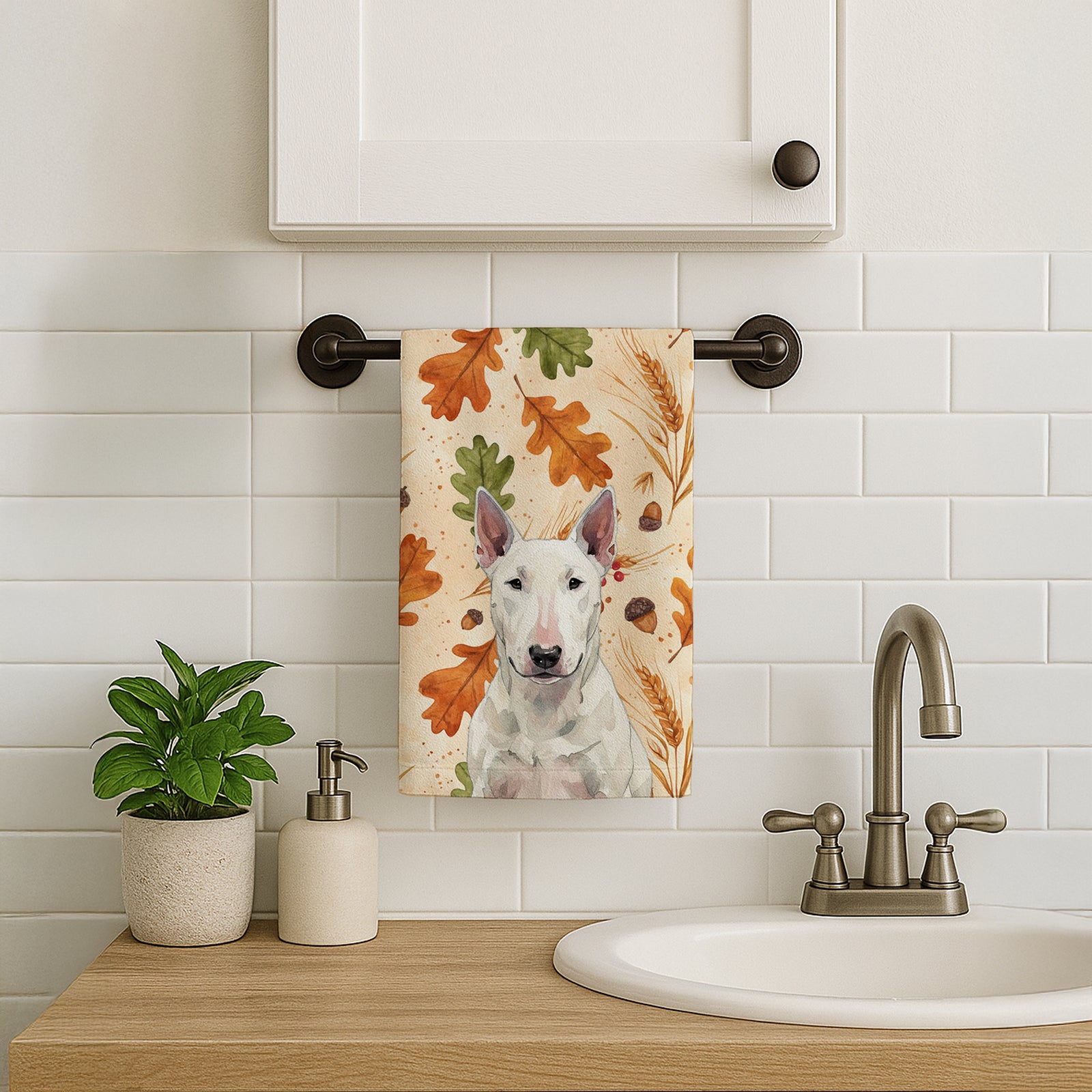 Caroline's Treasures White Bull Terrier Heirloom Fall Kitchen Towel