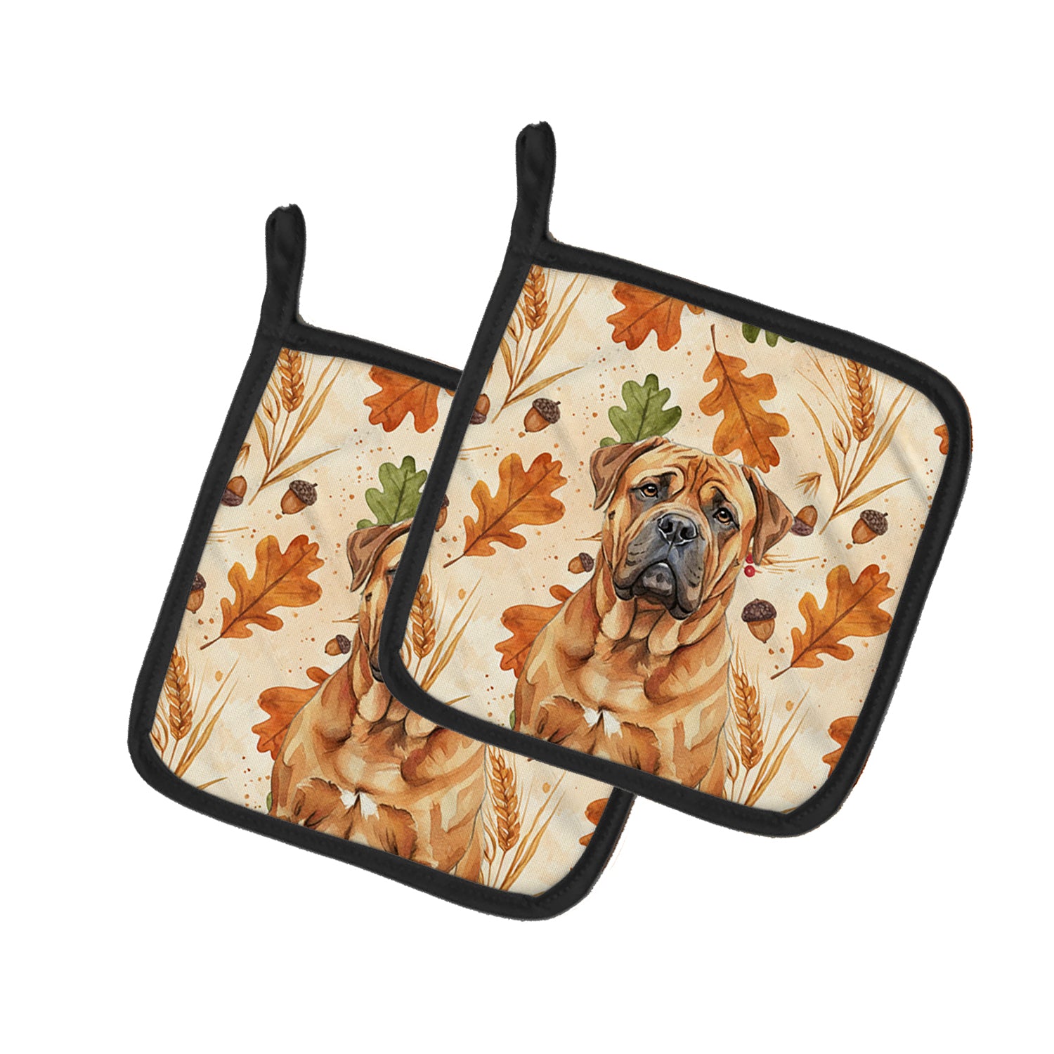 Caroline's Treasures Red Bullmastiff Heirloom Fall Pair of Pot Holders