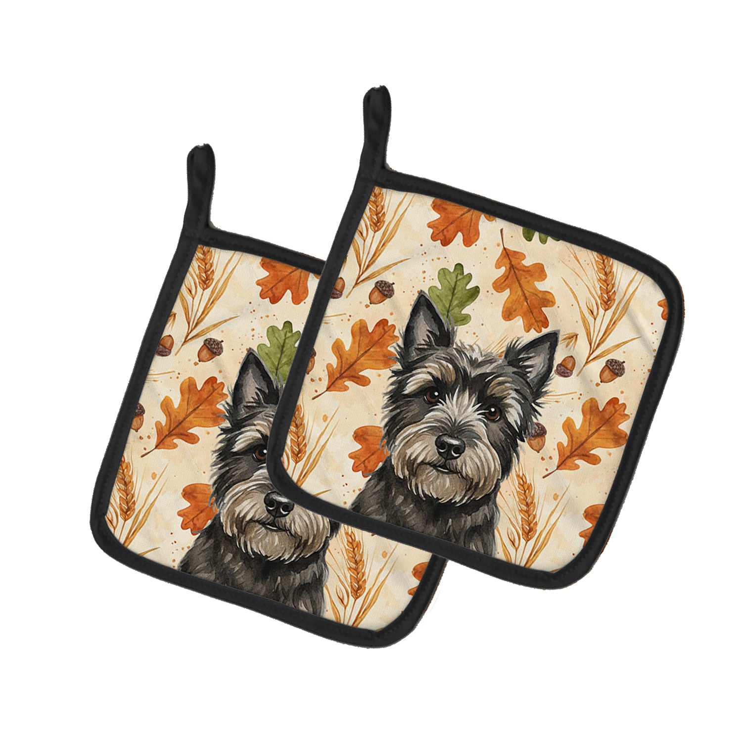 Caroline's Treasures Black Cairn Terrier Heirloom Fall Pair of Pot Holders