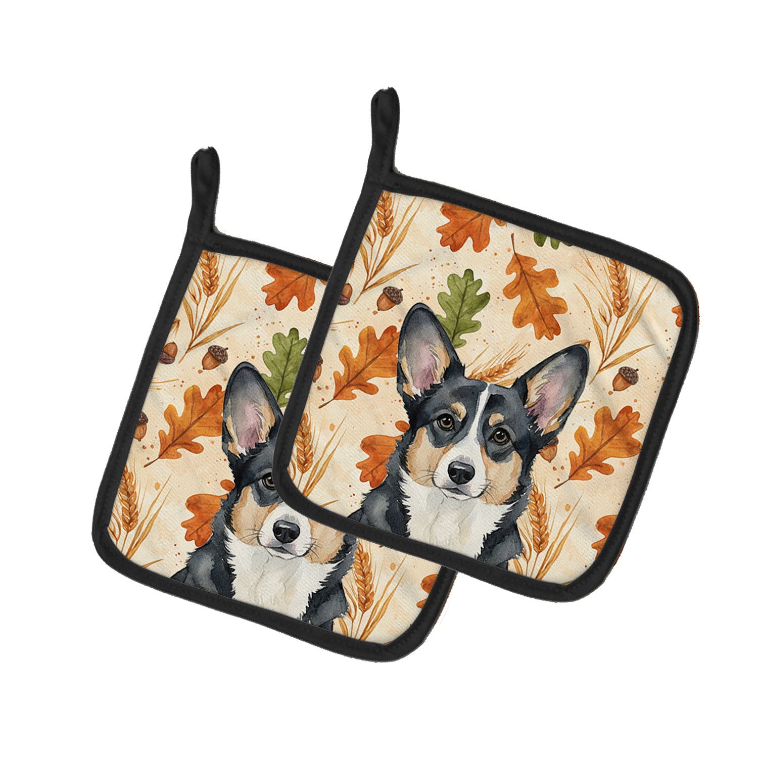 Caroline's Treasures Black and White Cardigan Welsh Corgi Heirloom Fall Pair of Pot Holders