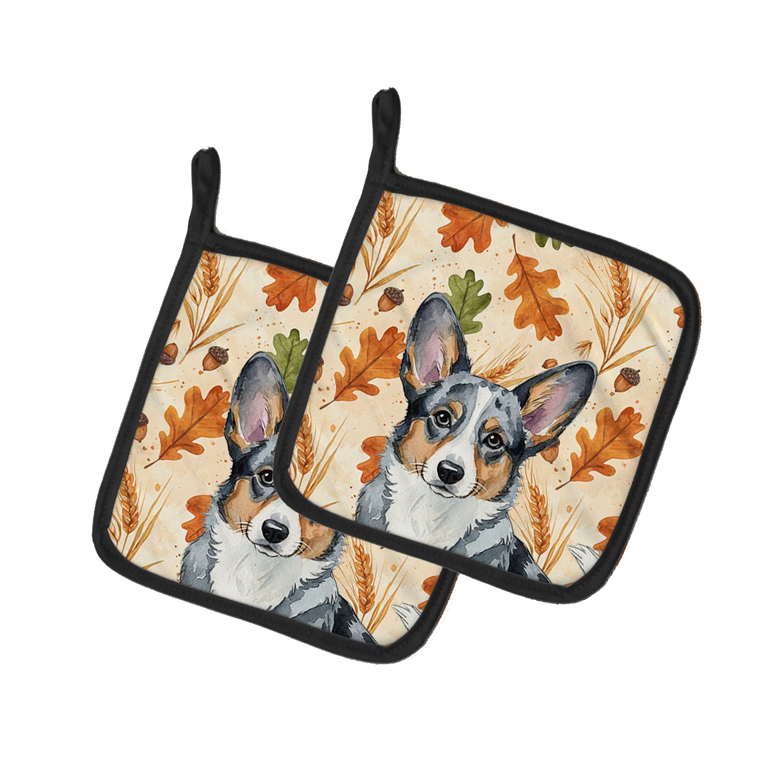 Caroline's Treasures Blue Merle Cardigan Welsh Corgi Heirloom Fall Pair of Pot Holders