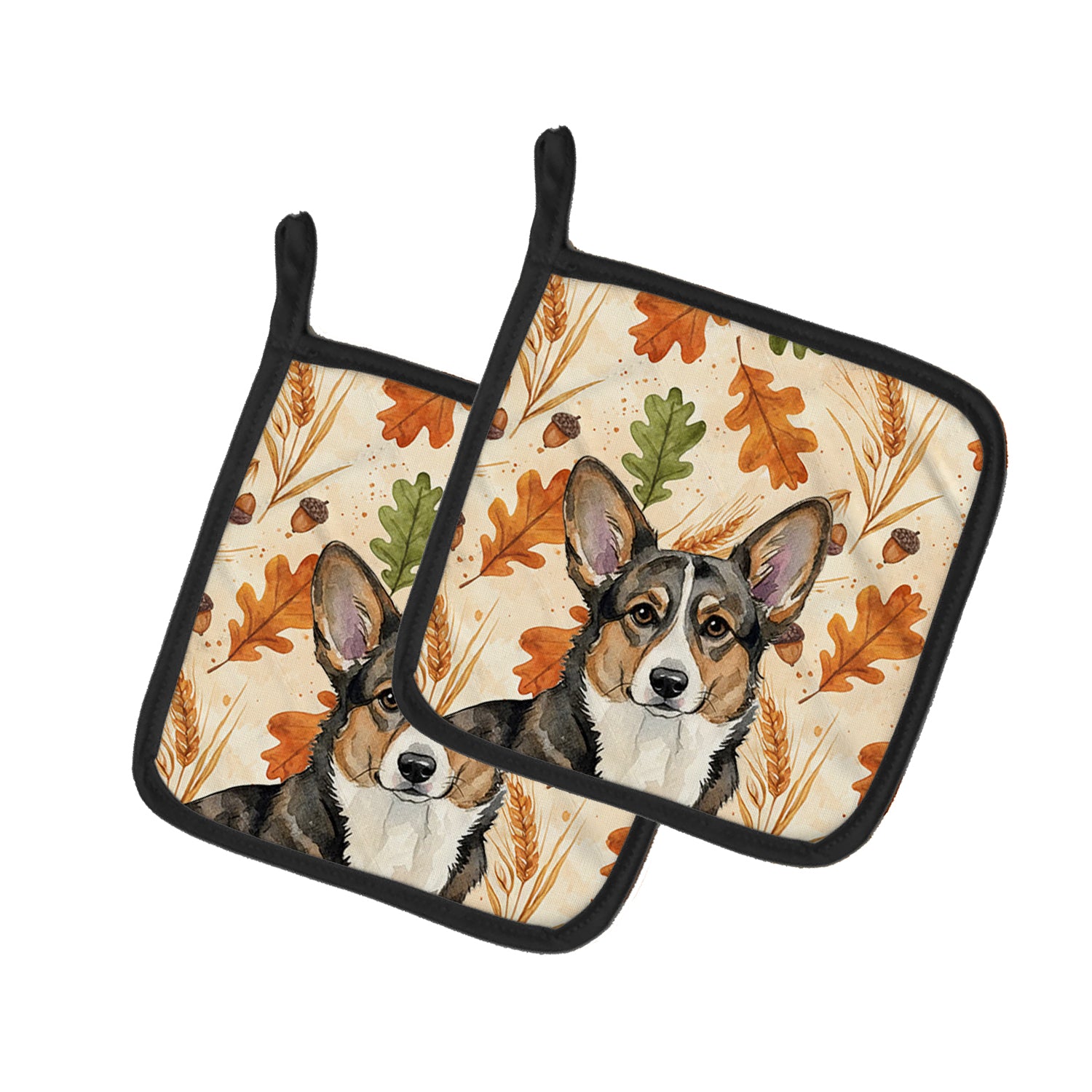 Caroline's Treasures Brindle Cardigan Welsh Corgi Heirloom Fall Pair of Pot Holders