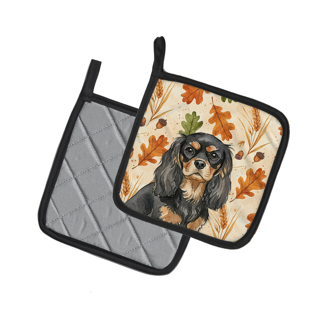 Caroline's Treasures Black and Tan Cavalier Spaniel Heirloom Fall Pair of Pot Holders