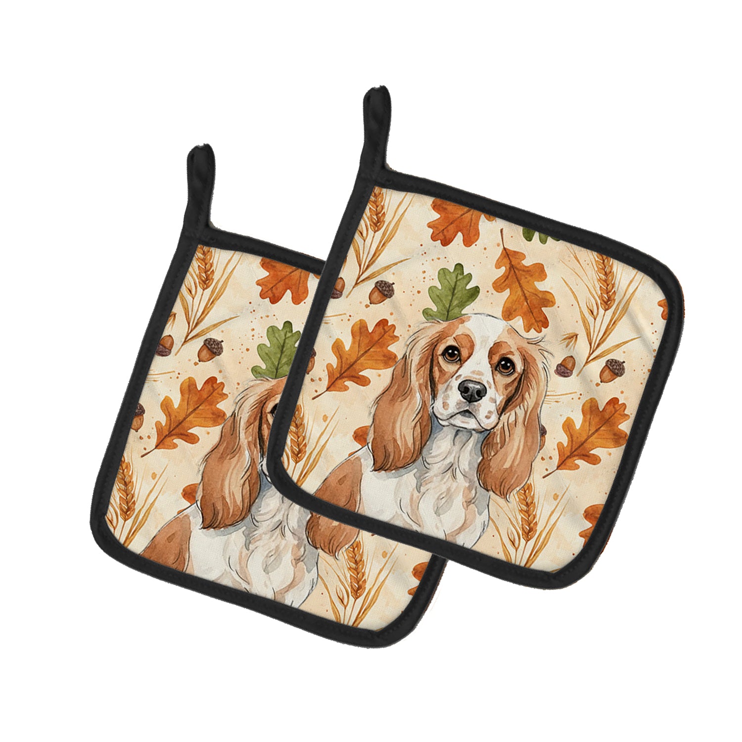 Caroline's Treasures Blenheim Cavalier Spaniel Heirloom Fall Pair of Pot Holders