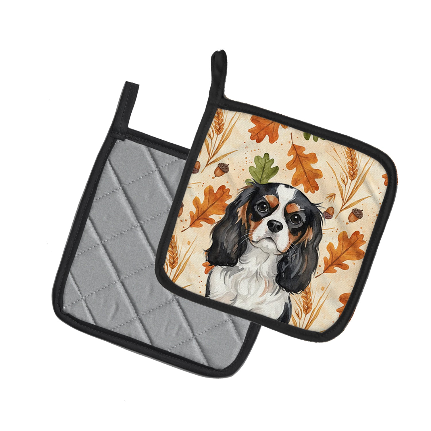 Caroline's Treasures Tricolor Cavalier Spaniel Heirloom Fall Pair of Pot Holders