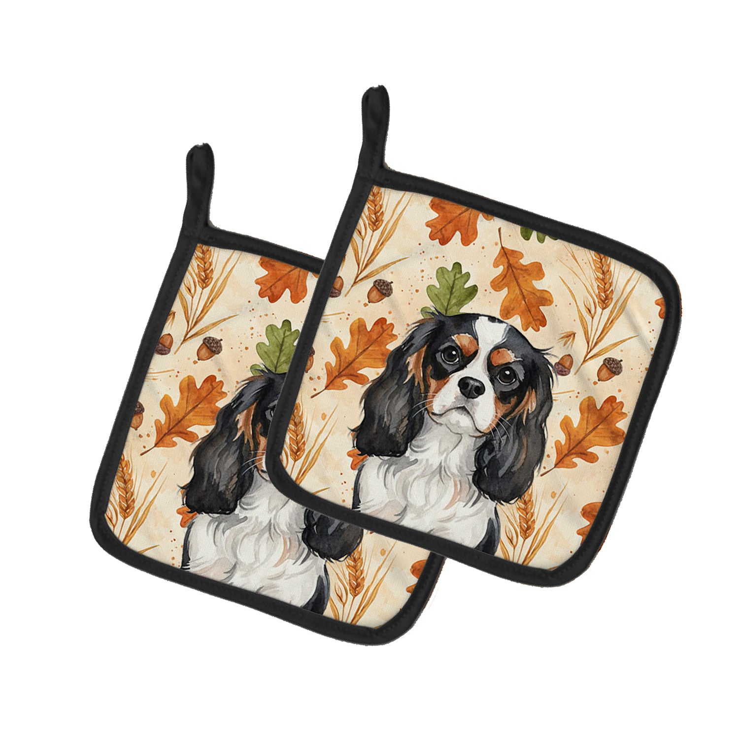 Caroline's Treasures Tricolor Cavalier Spaniel Heirloom Fall Pair of Pot Holders