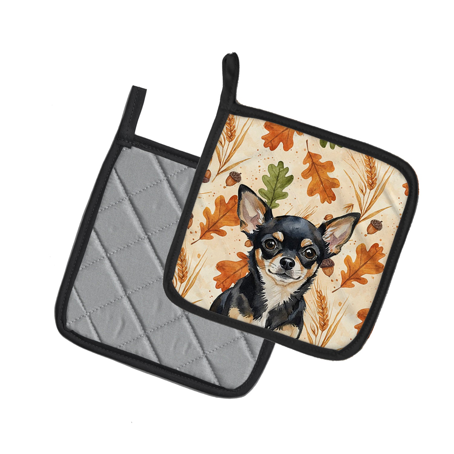 Caroline's Treasures Black and Tan Chihuahua Heirloom Fall Pair of Pot Holders