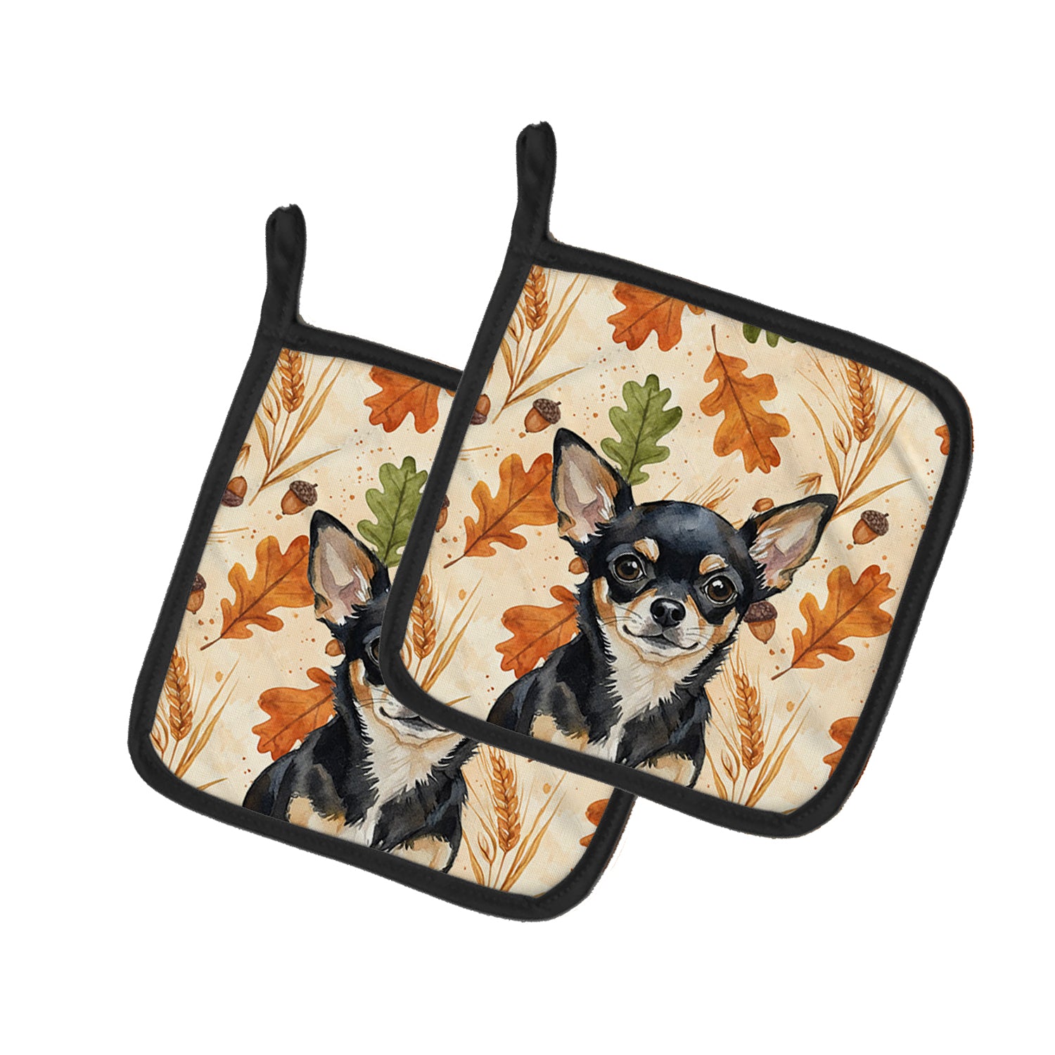 Caroline's Treasures Black and Tan Chihuahua Heirloom Fall Pair of Pot Holders