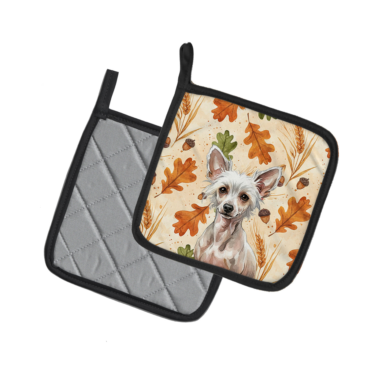 Caroline's Treasures Hairless Chinese Crested Heirloom Fall Pair of Pot Holders