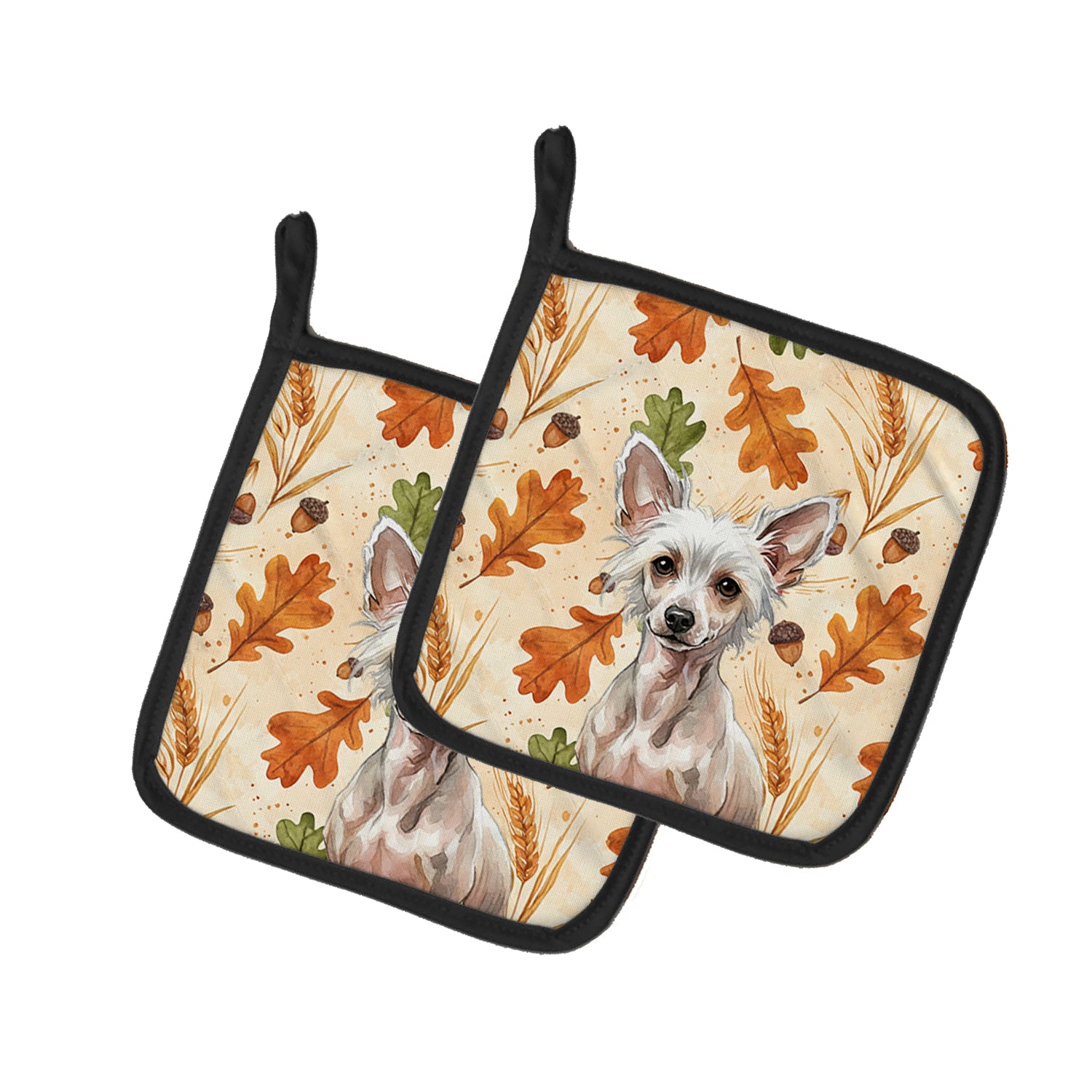 Caroline's Treasures Hairless Chinese Crested Heirloom Fall Pair of Pot Holders