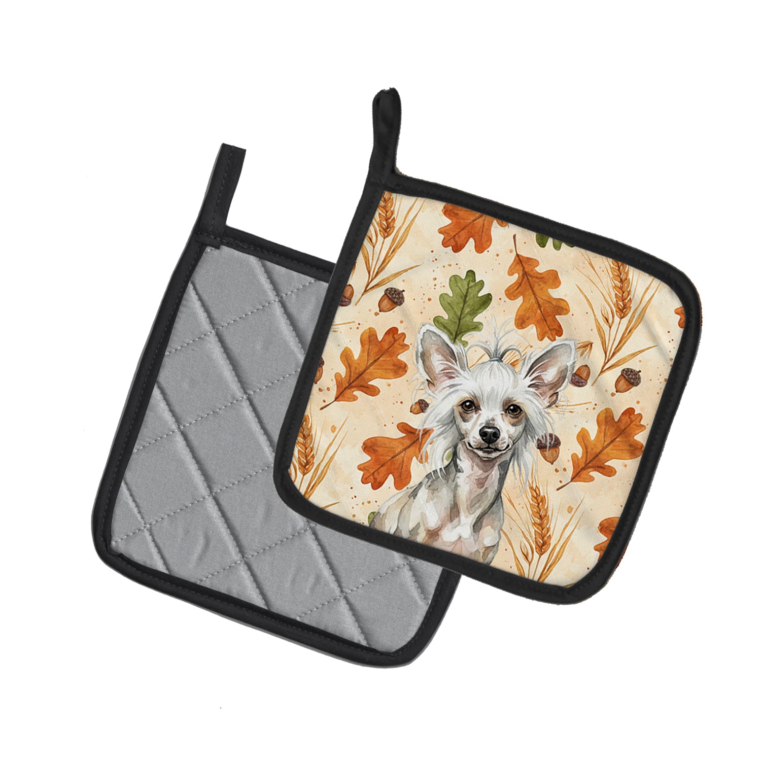 Caroline's Treasures Hairless Mottled Pattern Chinese Crested Heirloom Fall Pair of Pot Holders