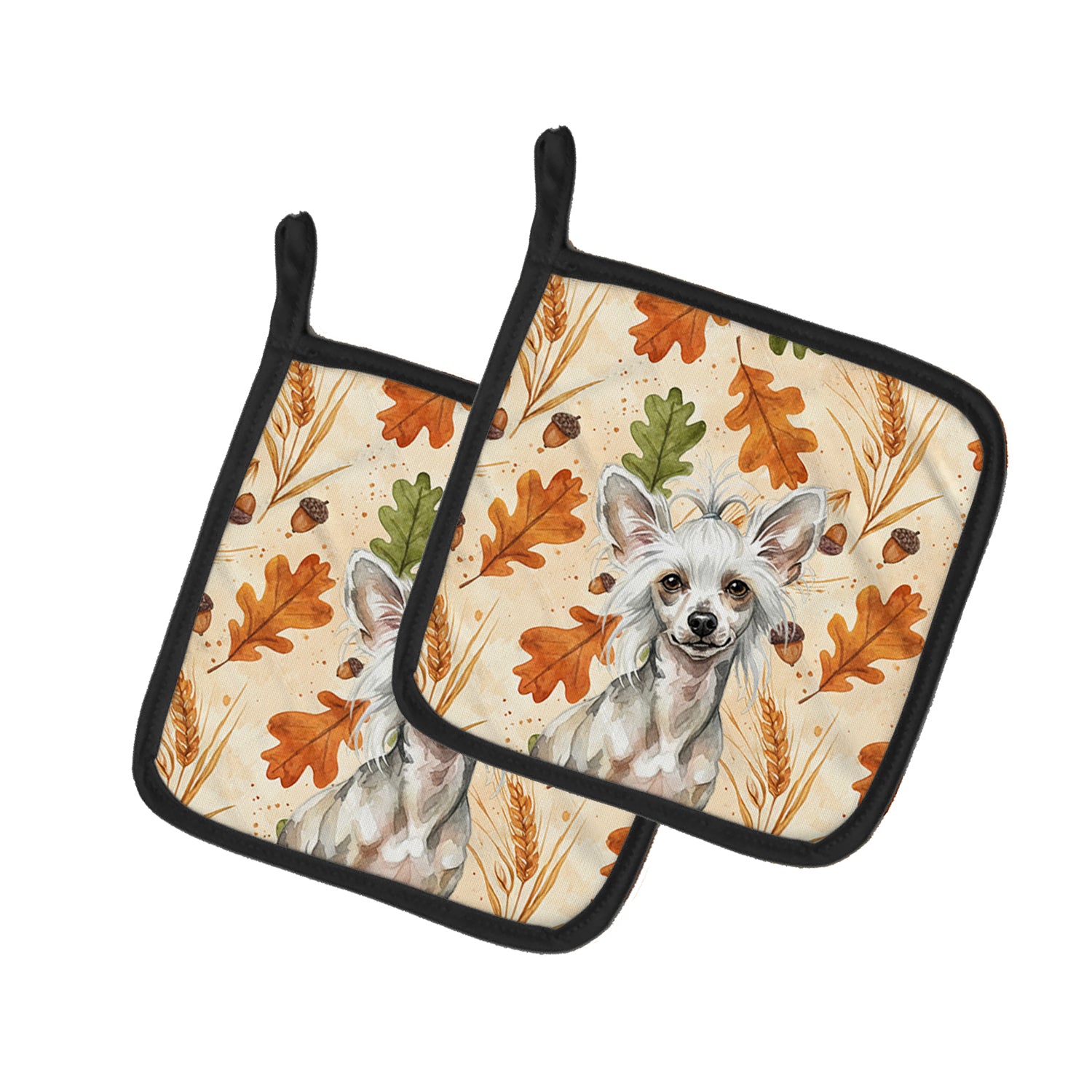 Caroline's Treasures Hairless Mottled Pattern Chinese Crested Heirloom Fall Pair of Pot Holders