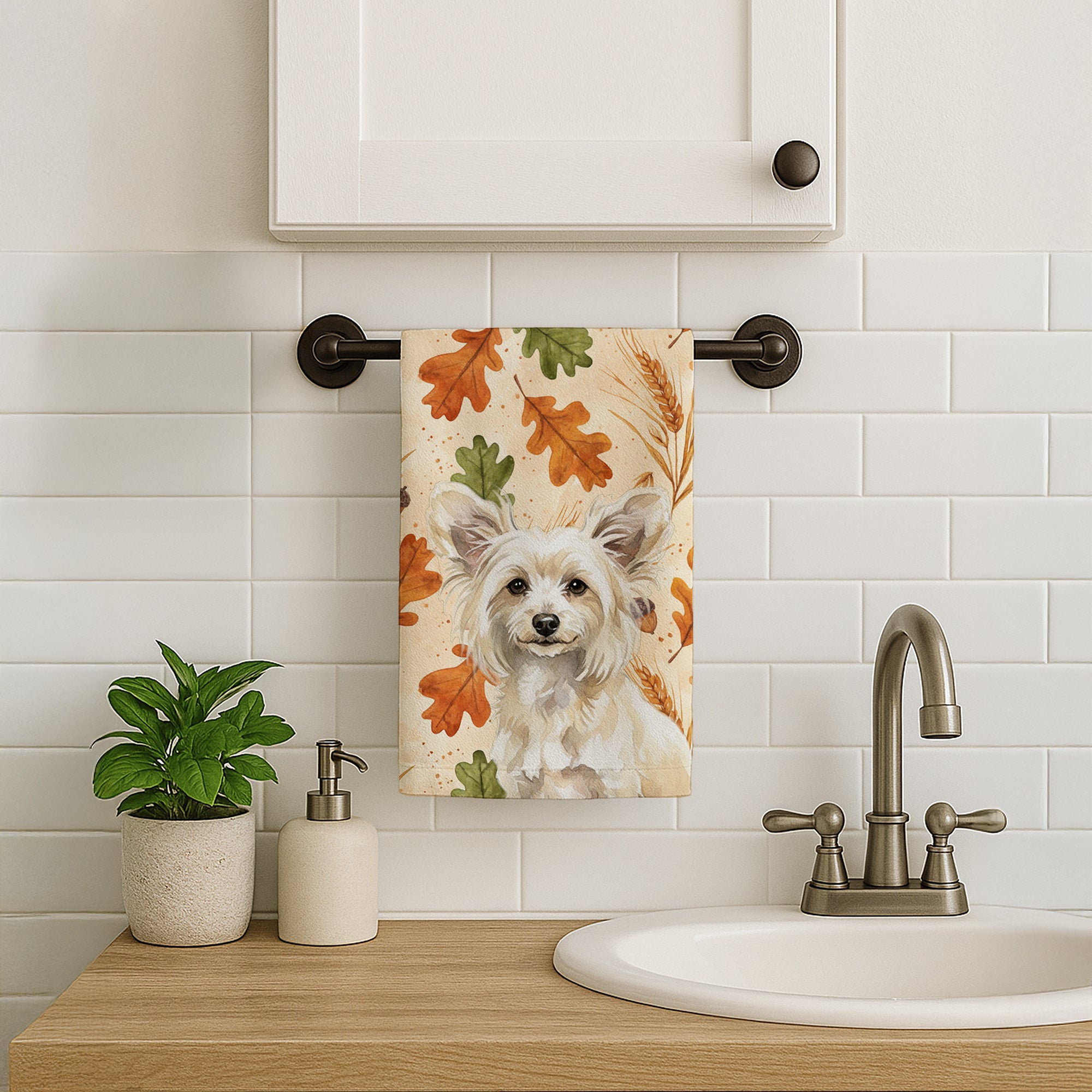 Caroline's Treasures Powderpuff Chinese Crested Heirloom Fall Kitchen Towel