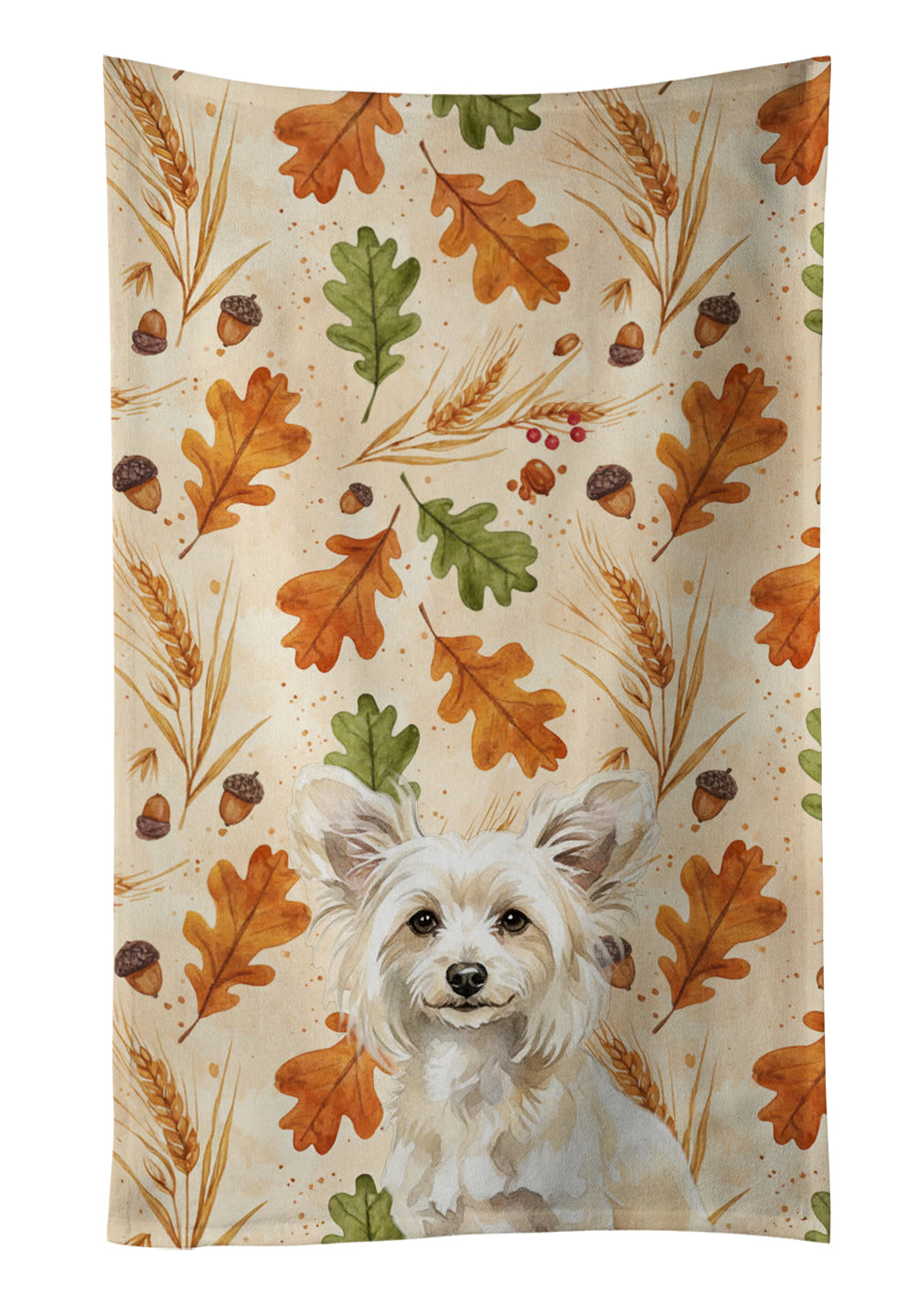 Caroline's Treasures Powderpuff Chinese Crested Heirloom Fall Kitchen Towel