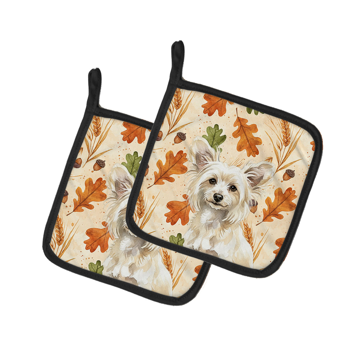 Caroline's Treasures Powderpuff Chinese Crested Heirloom Fall Pair of Pot Holders