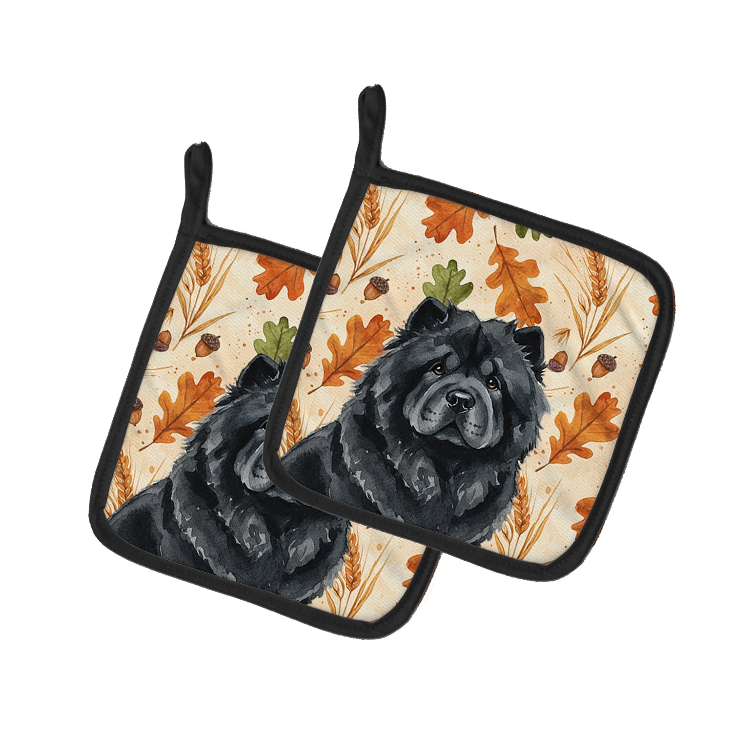 Caroline's Treasures Black Chow Chow Heirloom Fall Pair of Pot Holders