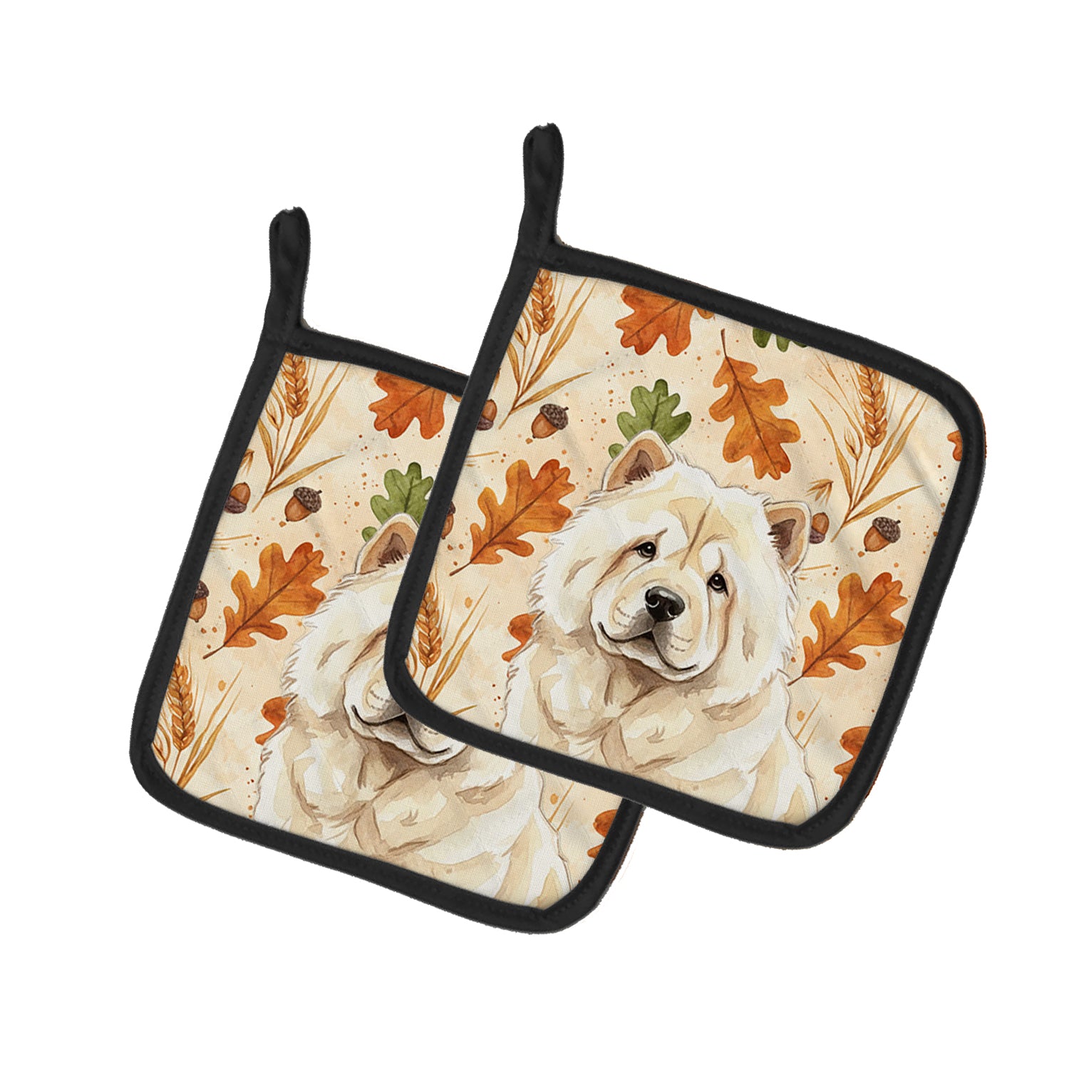 Caroline's Treasures Cream Chow Chow Heirloom Fall Pair of Pot Holders
