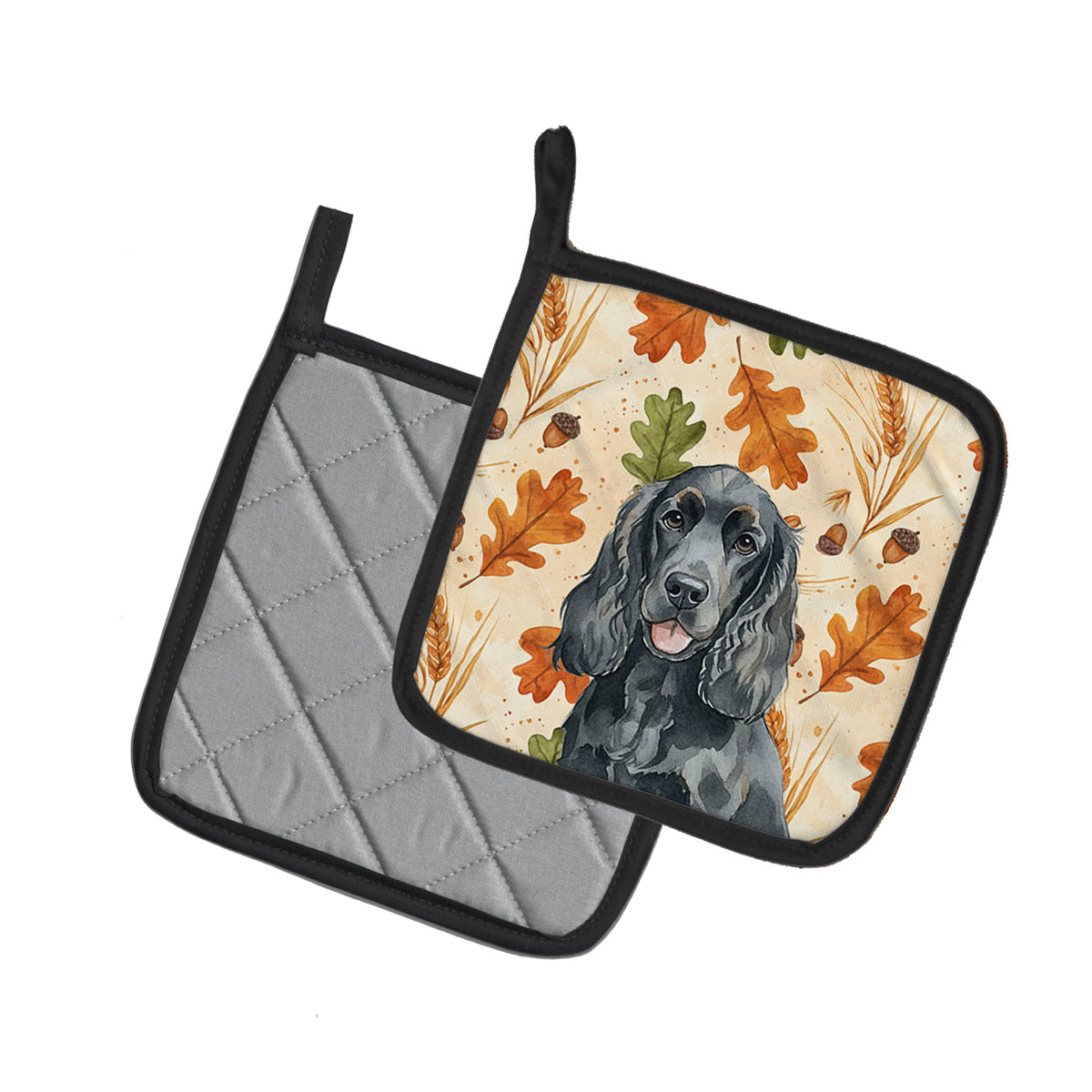 Caroline's Treasures Black Cocker Spaniel Heirloom Fall Pair of Pot Holders