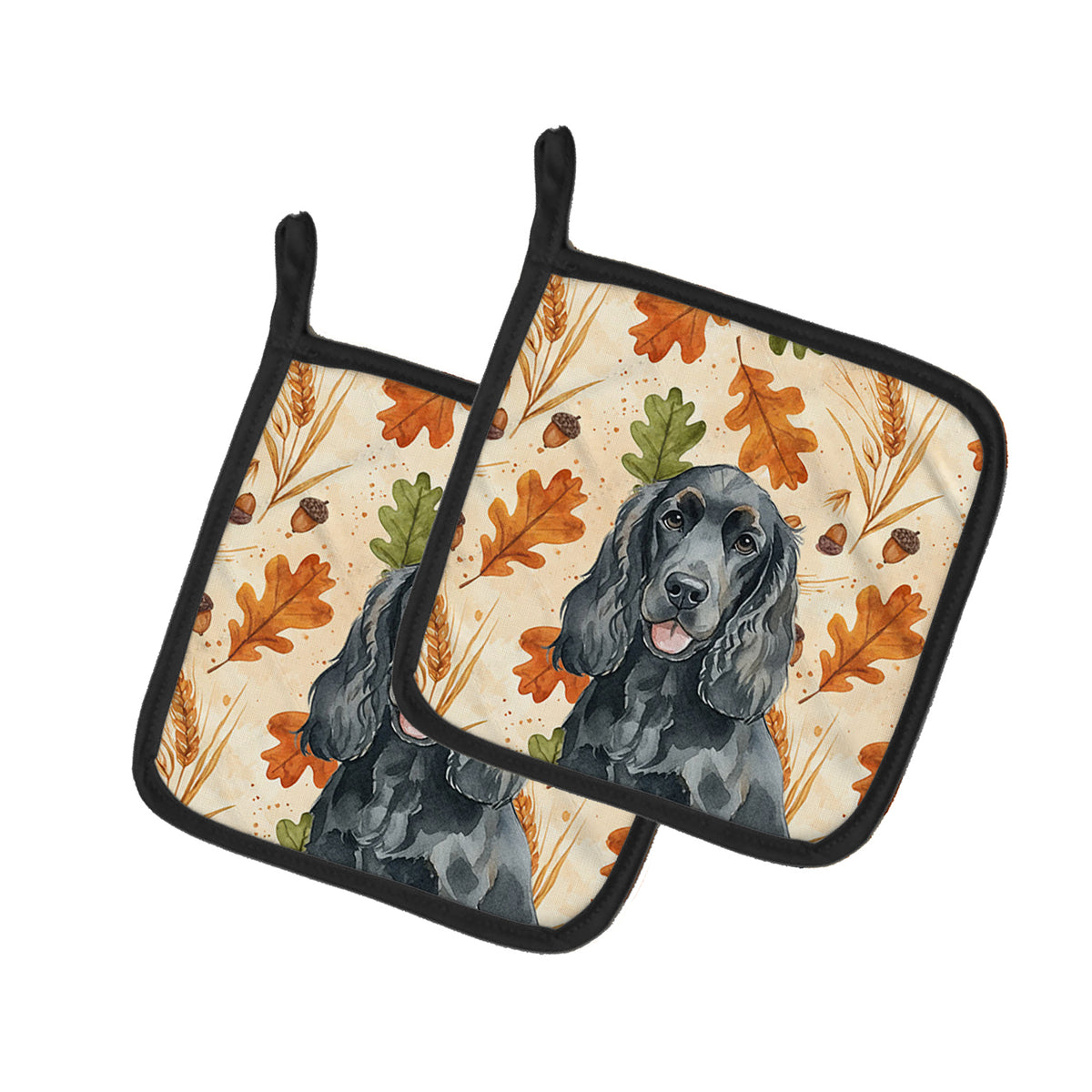 Caroline's Treasures Black Cocker Spaniel Heirloom Fall Pair of Pot Holders