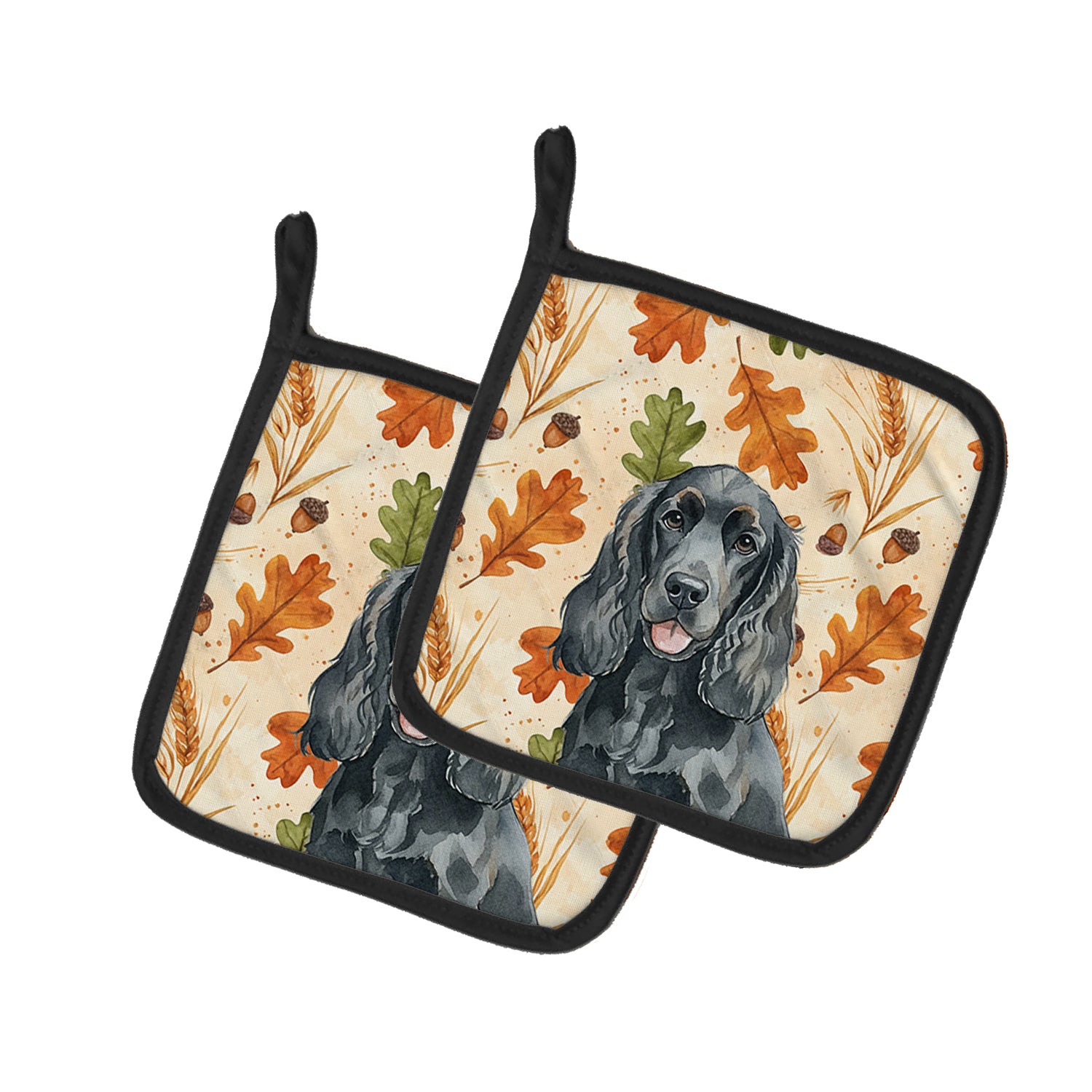 Caroline's Treasures Black Cocker Spaniel Heirloom Fall Pair of Pot Holders