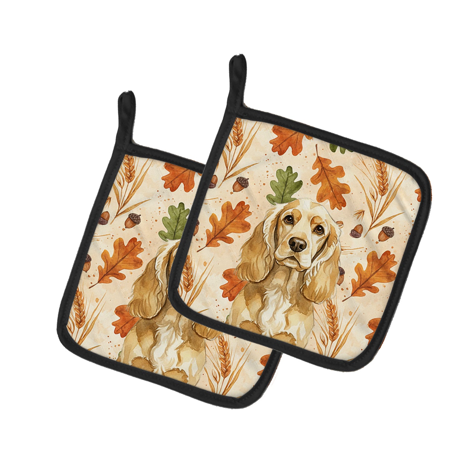 Caroline's Treasures Buff Cocker Spaniel Heirloom Fall Pair of Pot Holders