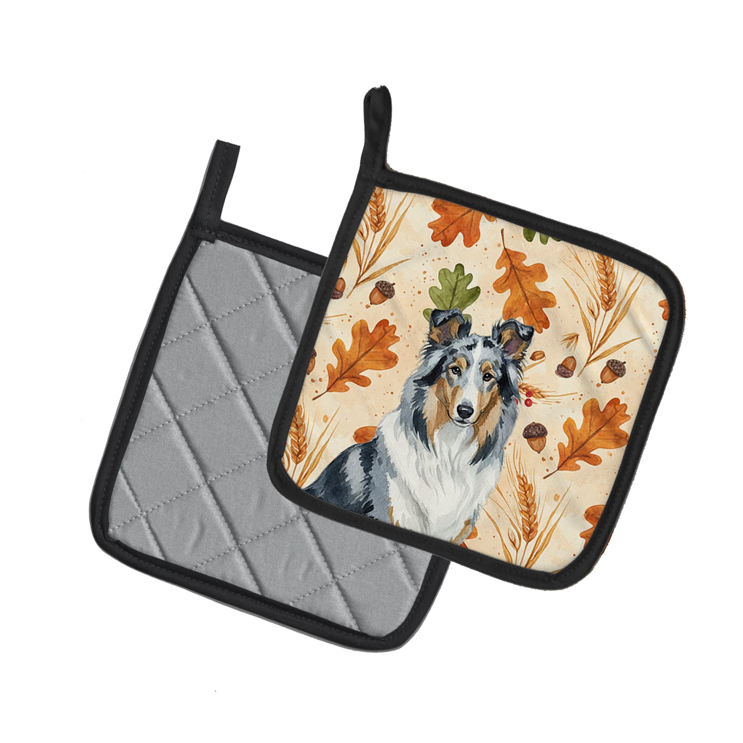 Caroline's Treasures Blue Merle Collie Heirloom Fall Pair of Pot Holders