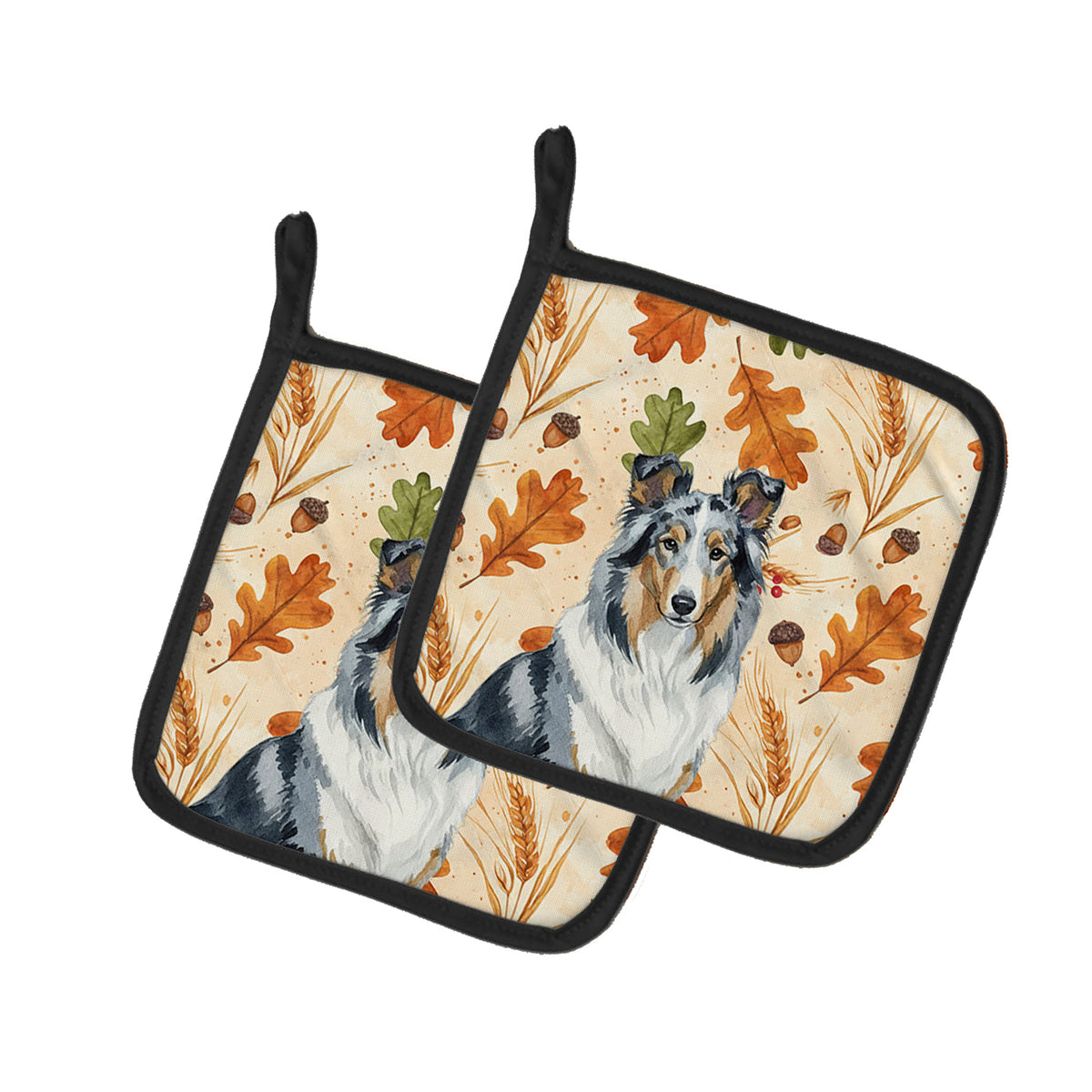 Caroline's Treasures Blue Merle Collie Heirloom Fall Pair of Pot Holders