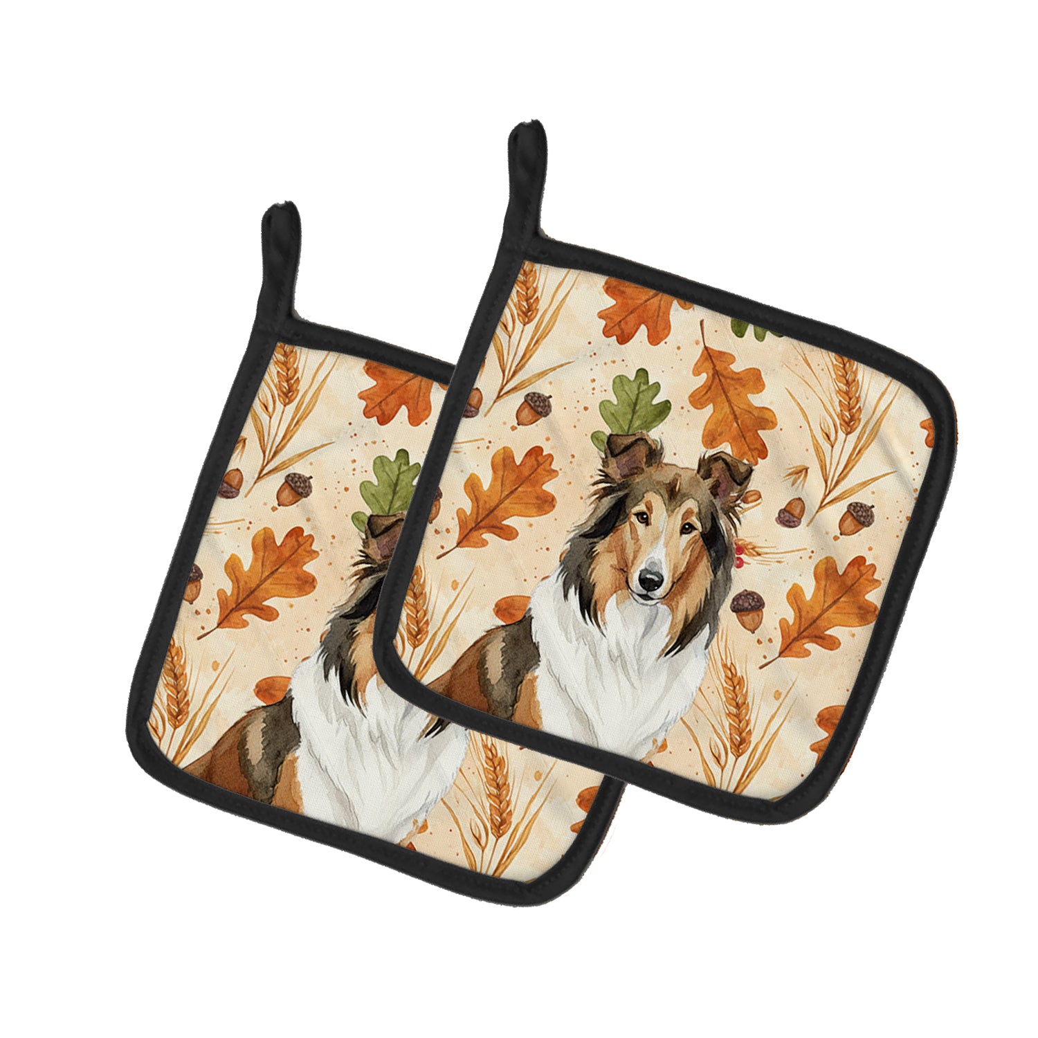 Caroline's Treasures Sable Collie Heirloom Fall Pair of Pot Holders