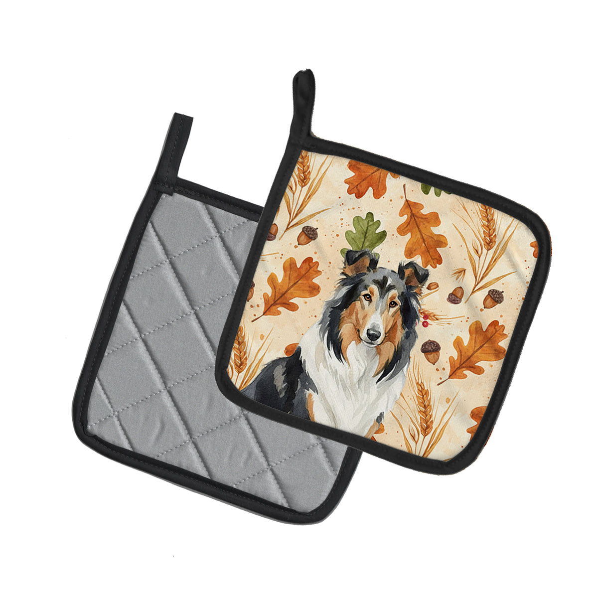 Caroline's Treasures Tricolor Collie Heirloom Fall Pair of Pot Holders