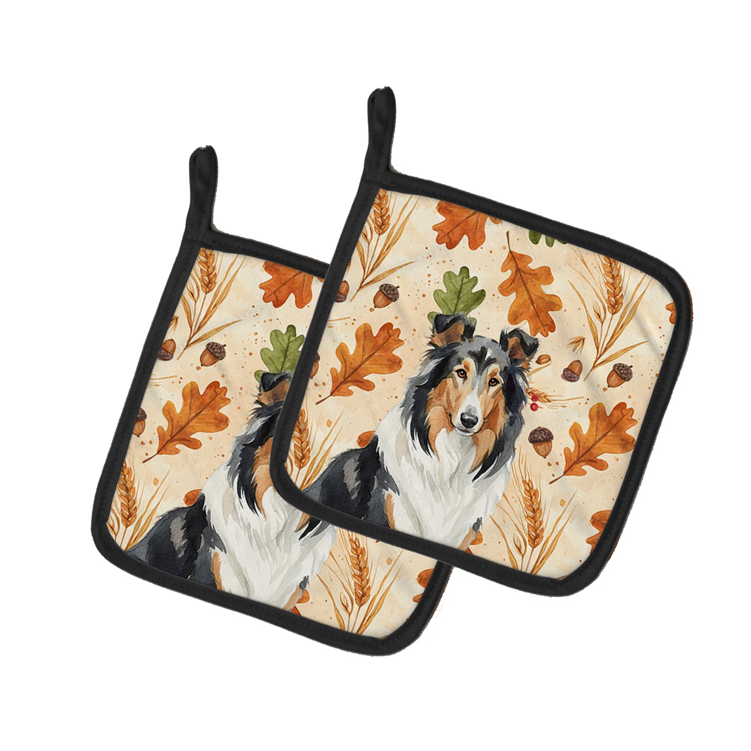 Caroline's Treasures Tricolor Collie Heirloom Fall Pair of Pot Holders