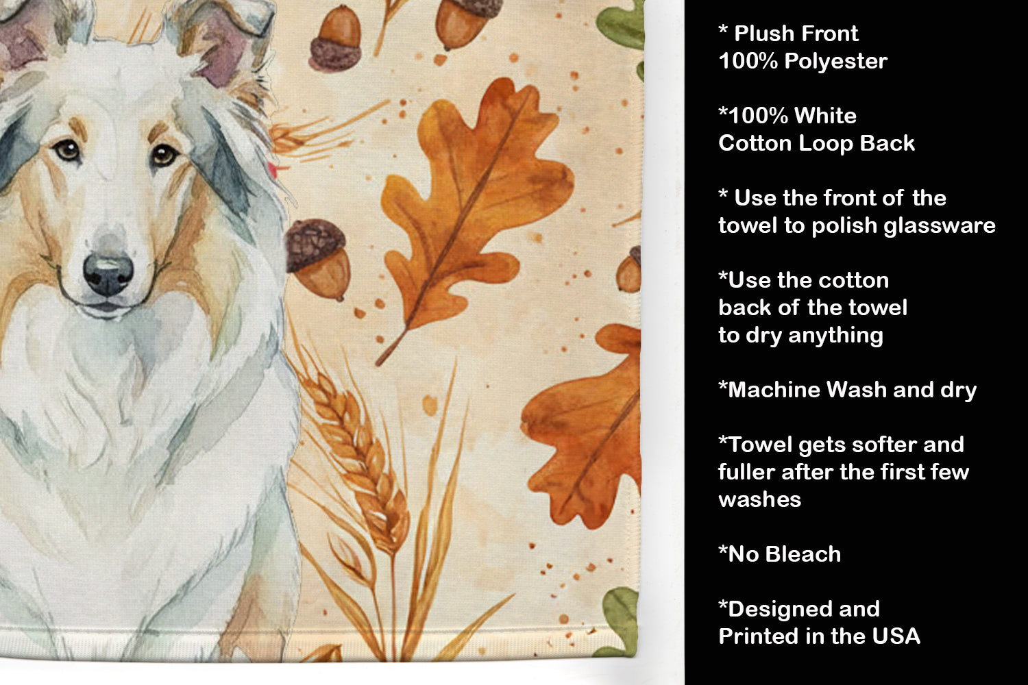 Caroline's Treasures White Collie Heirloom Fall Kitchen Towel